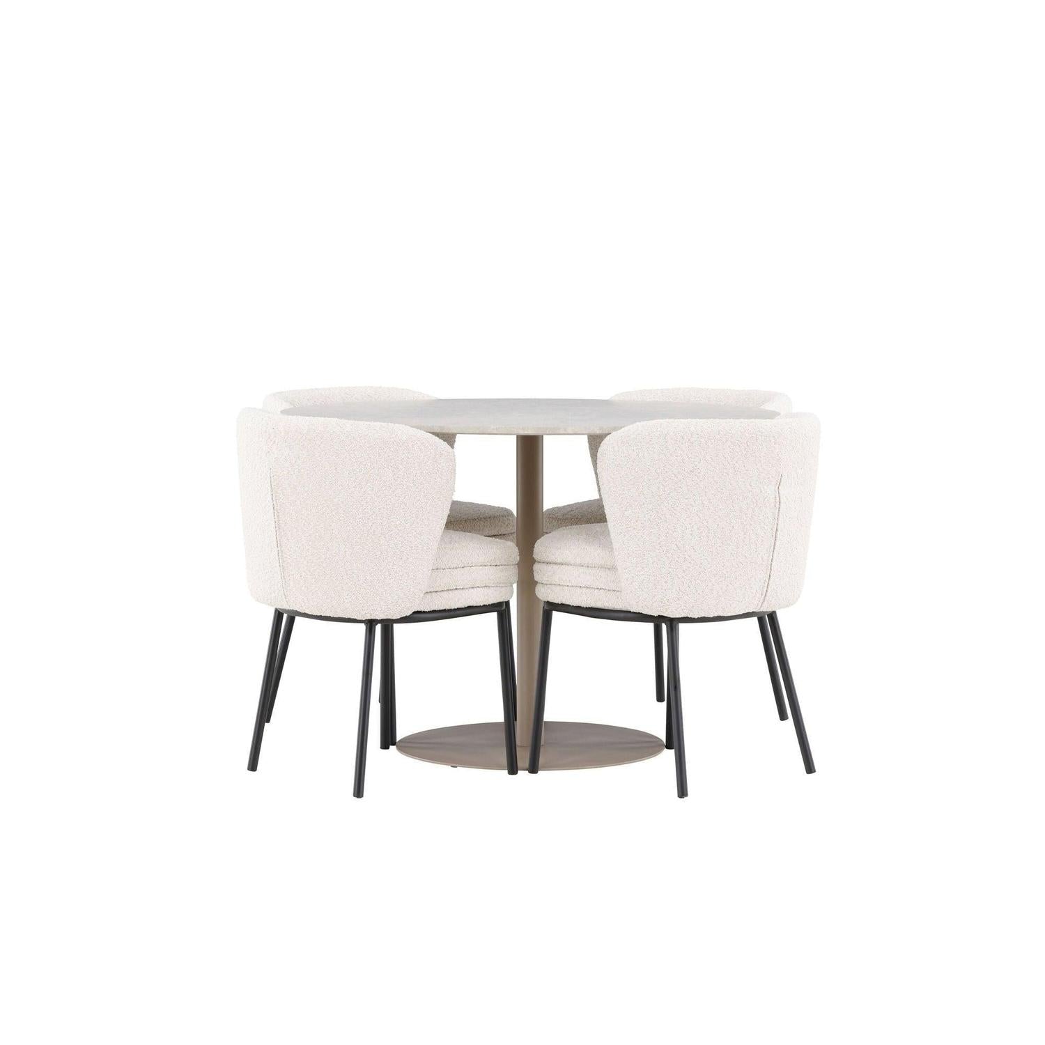 Essgruppe Tisch Lycke rund 110cm mit Stühlen Agnes aus Teddy - BoucléEssgruppe Rund
