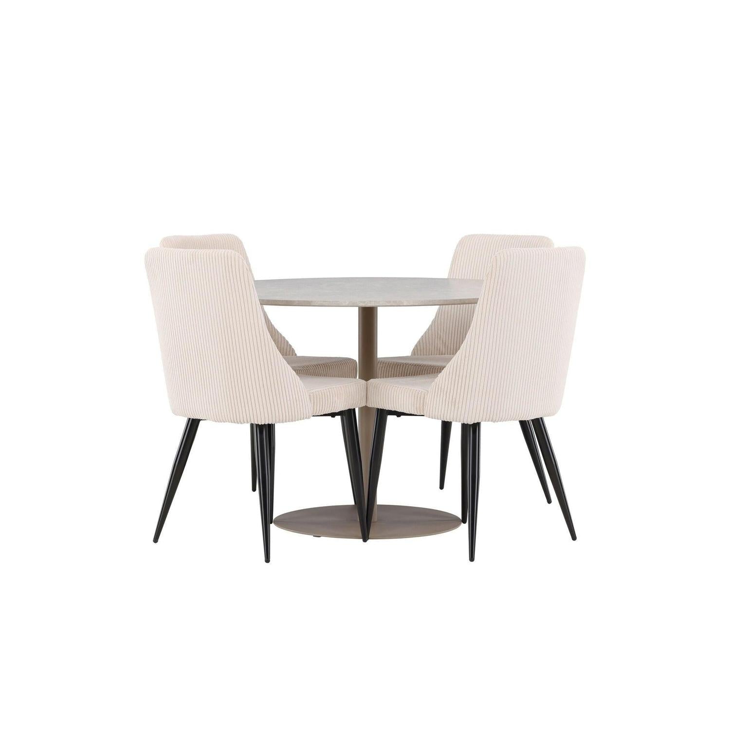 Essgruppe Tisch Lycke rund 110cm mit Stühlen Leone aus KordEssgruppe Rund