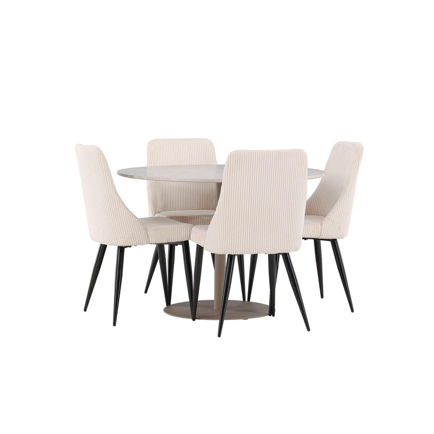 Essgruppe Tisch Lycke rund 110cm mit Stühlen Leone aus KordEssgruppe Rund