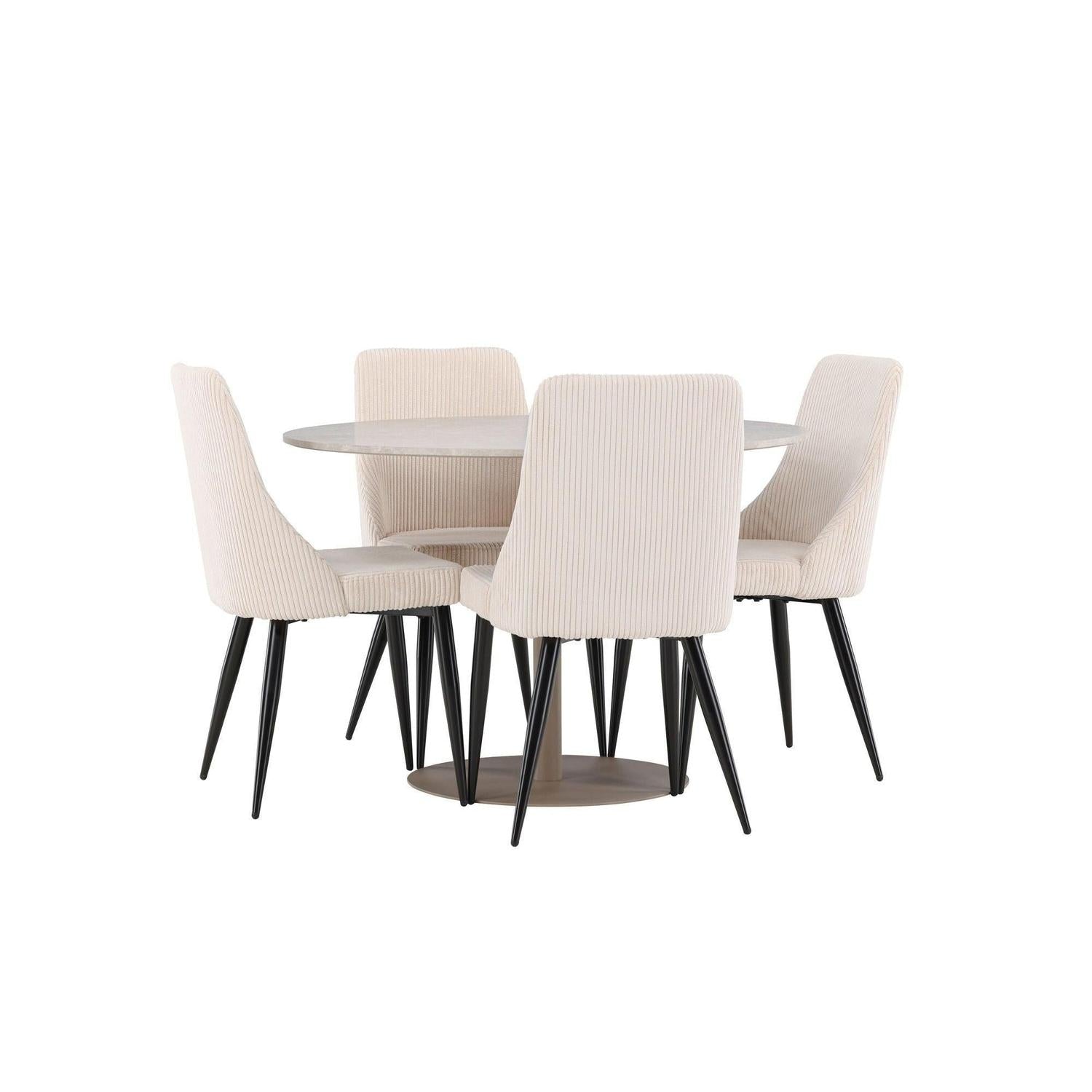 Essgruppe Tisch Lycke rund 110cm mit Stühlen Leone aus KordEssgruppe Rund
