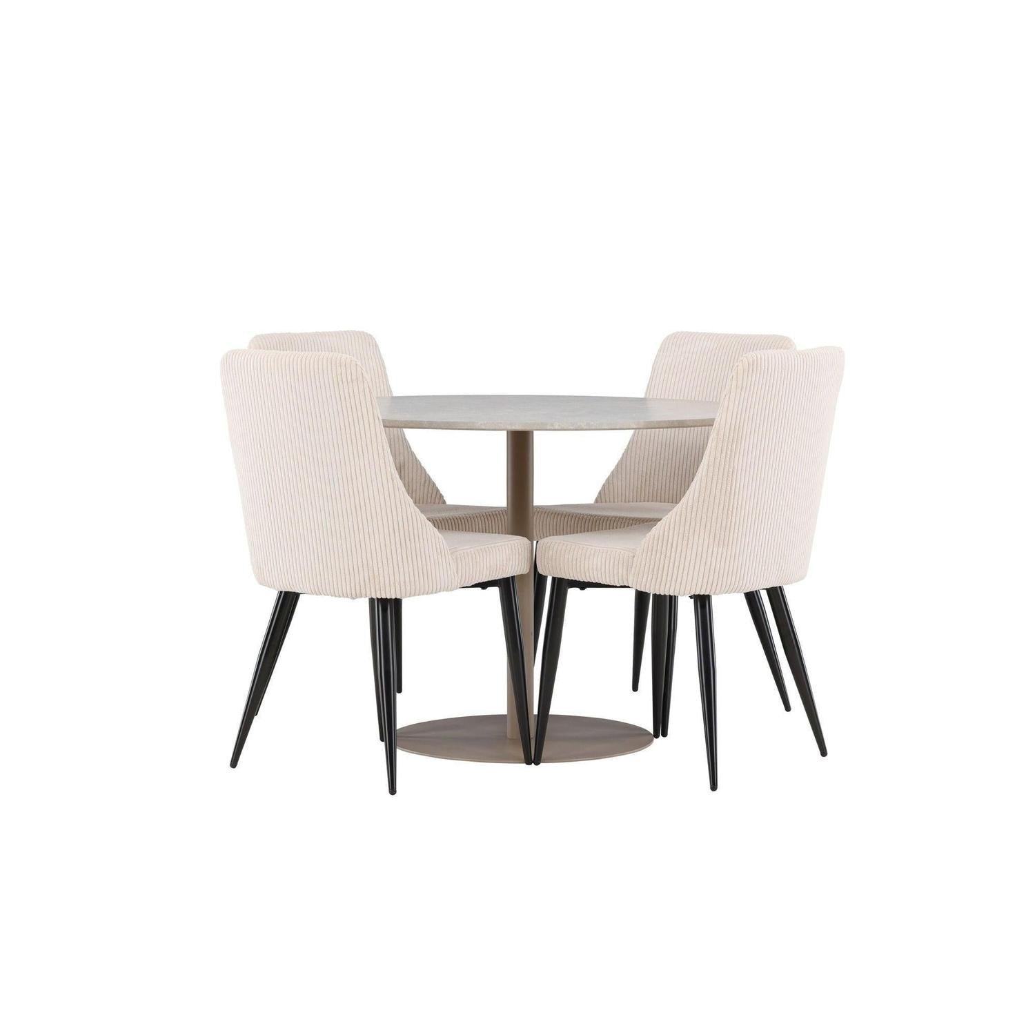 Essgruppe Tisch Lycke rund 110cm mit Stühlen Leone aus KordEssgruppe Rund
