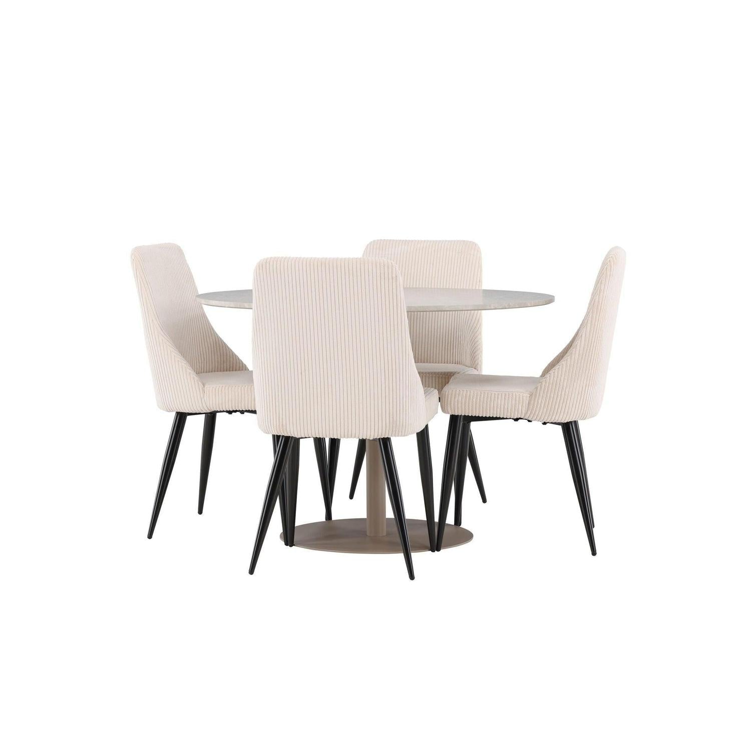 Essgruppe Tisch Lycke rund 110cm mit Stühlen Leone aus KordEssgruppe Rund