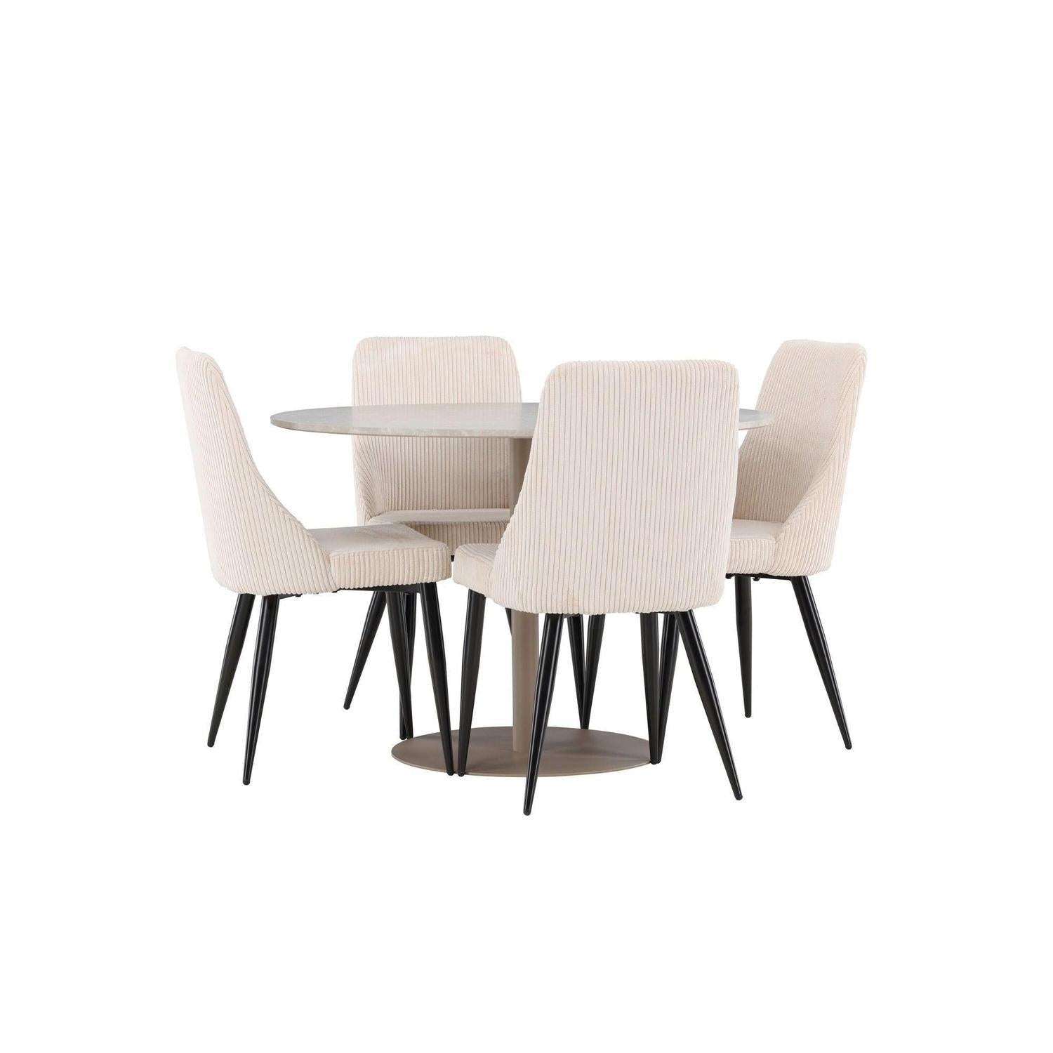 Essgruppe Tisch Lycke rund 110cm mit Stühlen Leone aus KordEssgruppe Rund