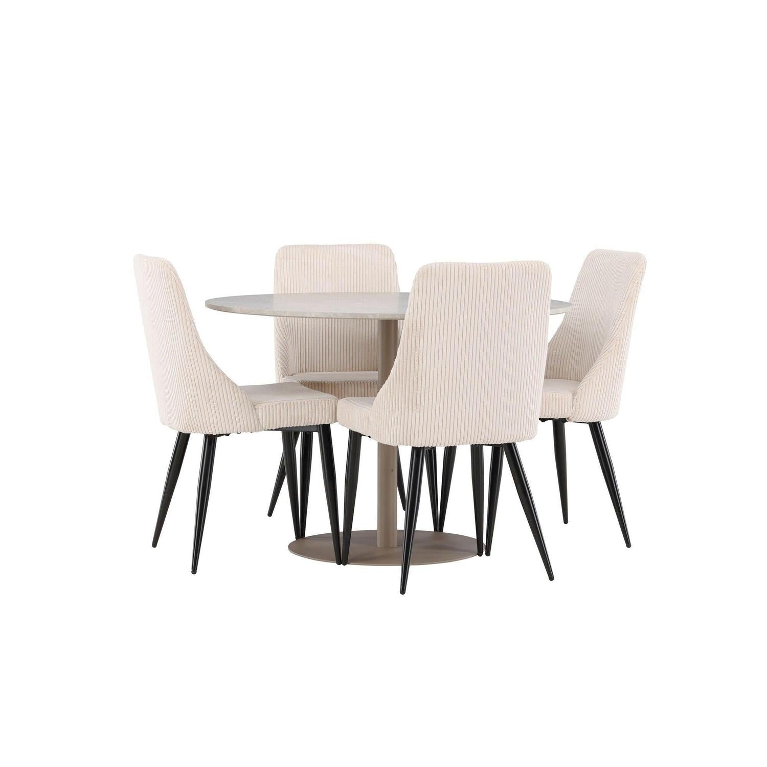 Essgruppe Tisch Lycke rund 110cm mit Stühlen Leone aus KordEssgruppe Rund