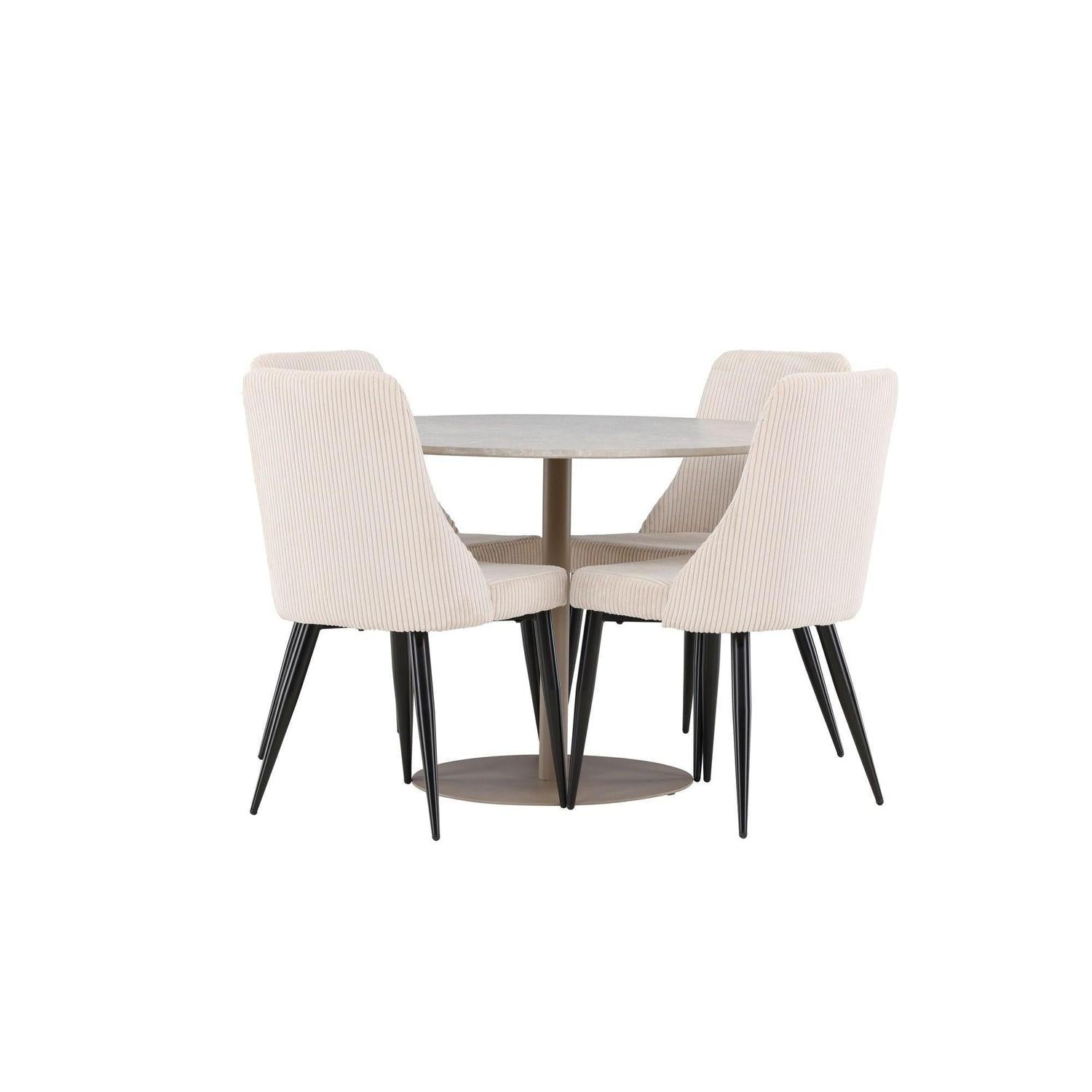 Essgruppe Tisch Lycke rund 110cm mit Stühlen Leone aus KordEssgruppe Rund