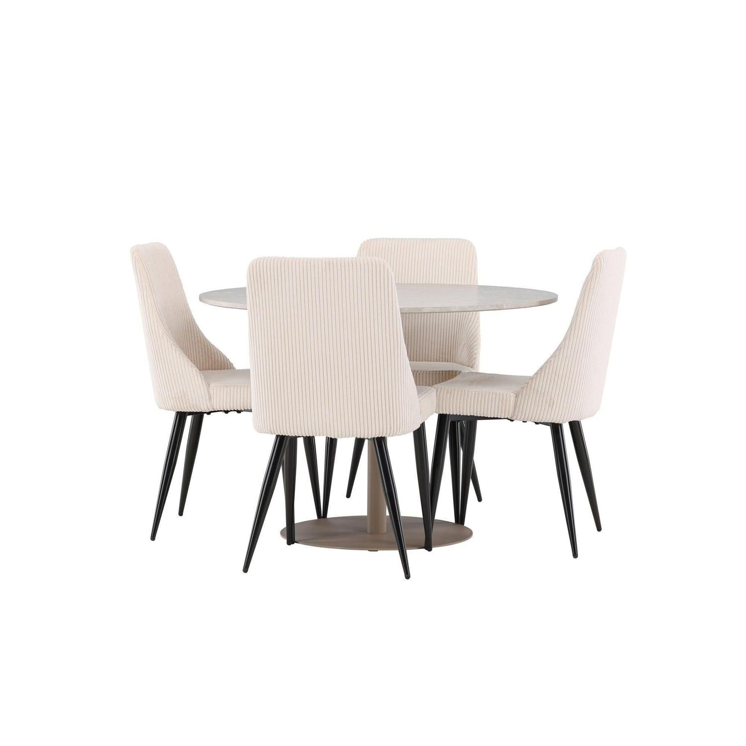 Essgruppe Tisch Lycke rund 110cm mit Stühlen Leone aus KordEssgruppe Rund