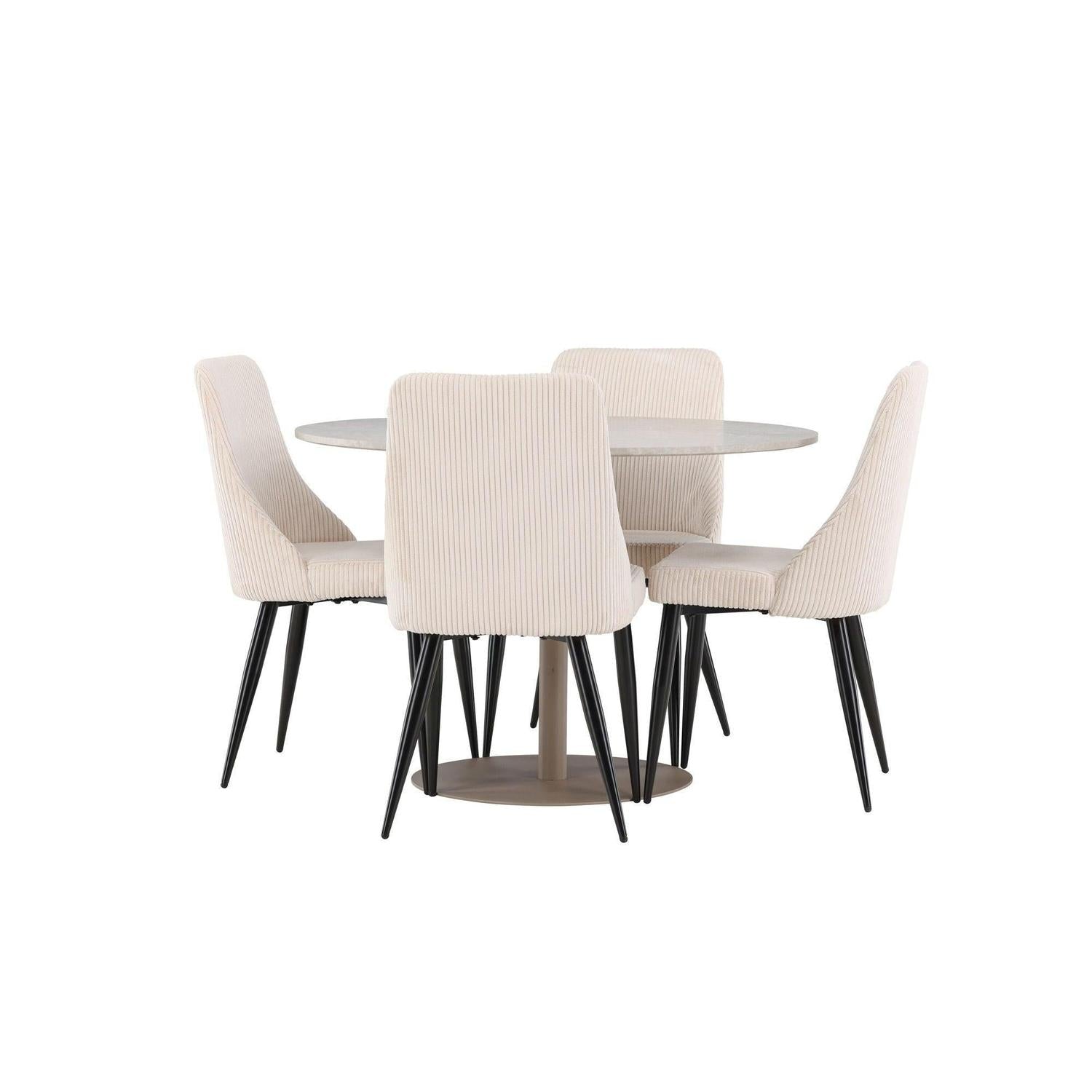 Essgruppe Tisch Lycke rund 110cm mit Stühlen Leone aus KordEssgruppe Rund