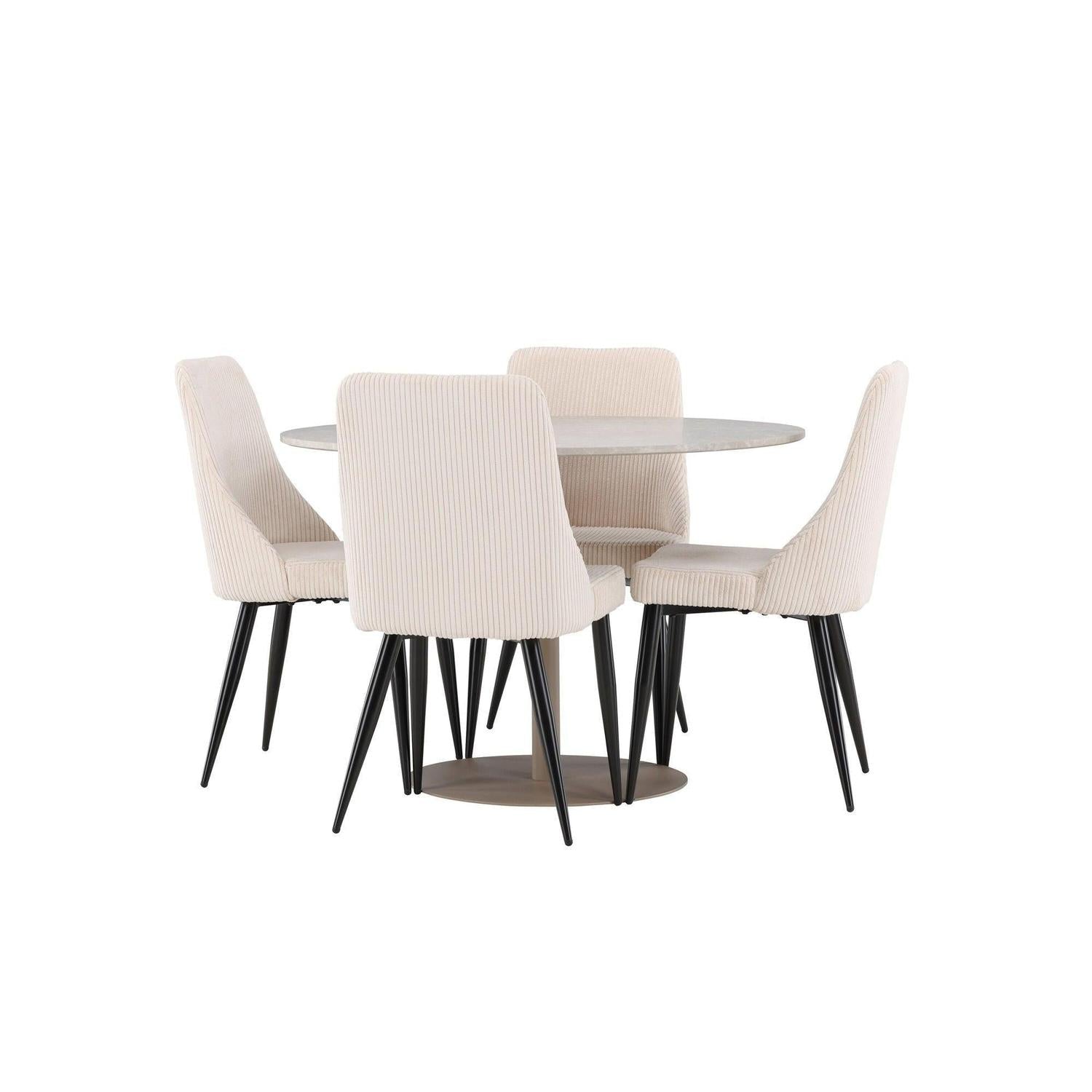 Essgruppe Tisch Lycke rund 110cm mit Stühlen Leone aus KordEssgruppe Rund