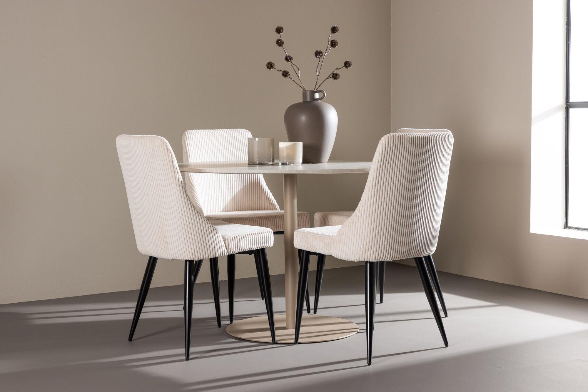Essgruppe Tisch Lycke rund 110cm mit Stühlen Leone aus Kord