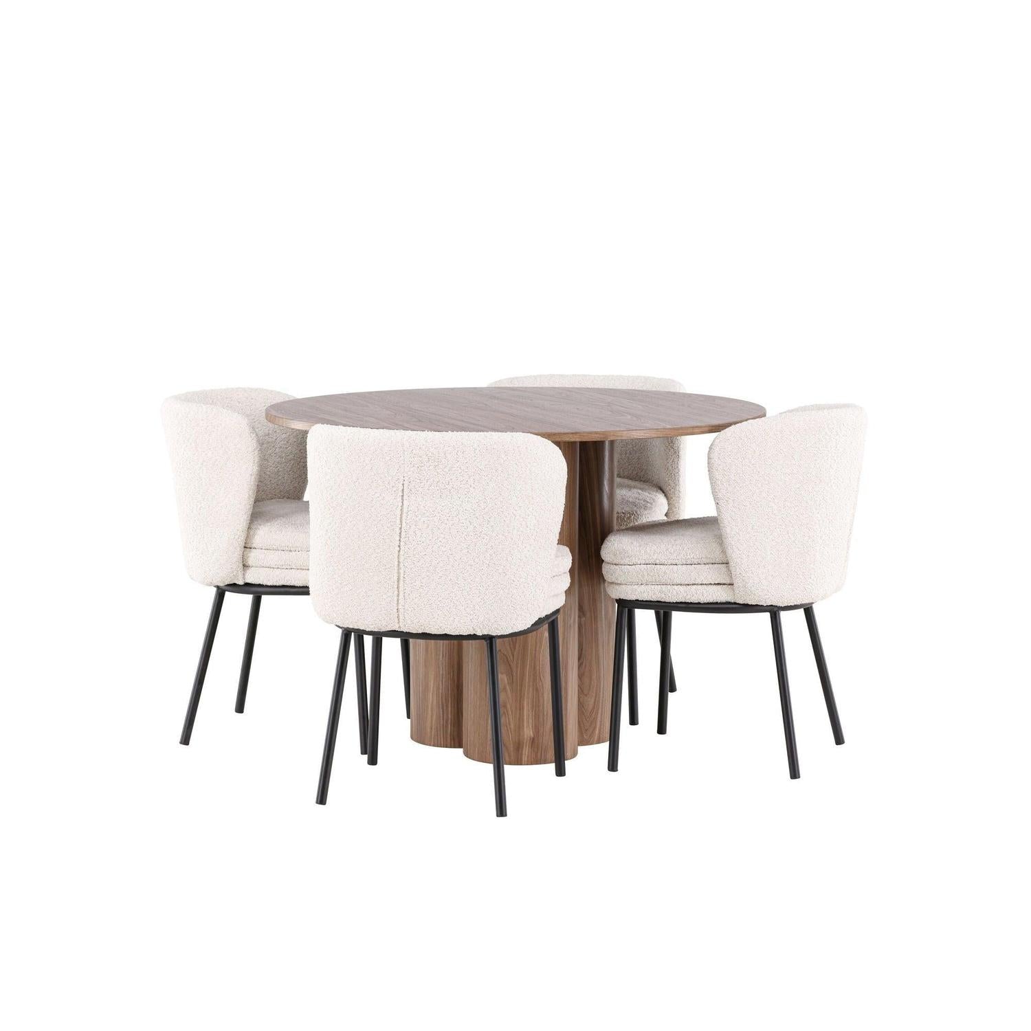 Essgruppe Tisch Olivia rund 110cm mit Stühlen Agnes aus Teddy-Bouclé-Essgruppen Rund-Venture Home-le canapé