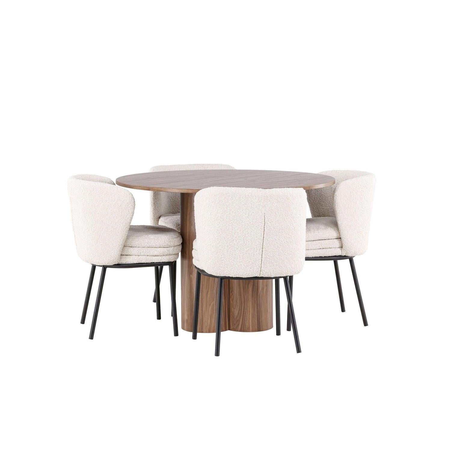 Essgruppe Tisch Olivia rund 110cm mit Stühlen Agnes aus Teddy-Bouclé-Essgruppen Rund-Venture Home-le canapé