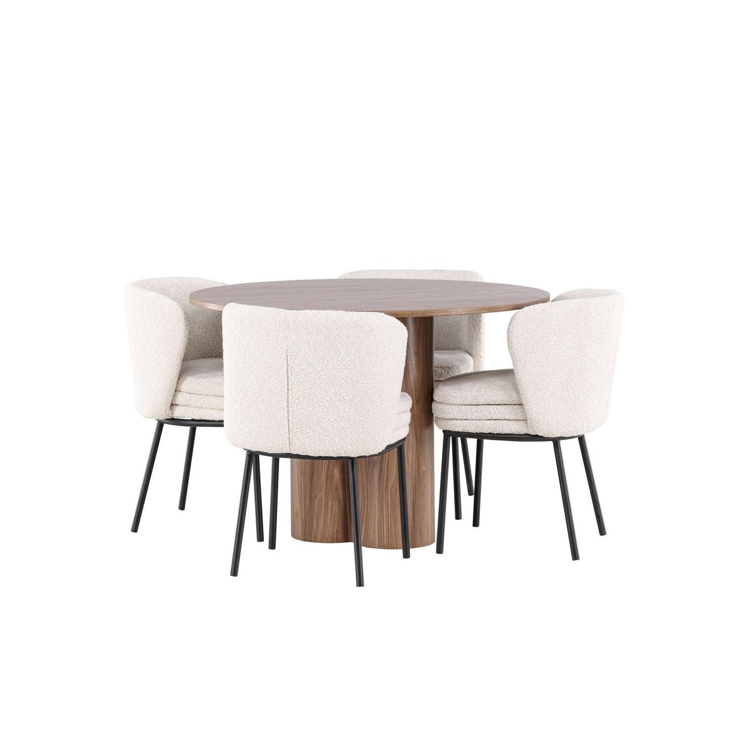 Essgruppe Tisch Olivia rund 110cm mit Stühlen Agnes aus Teddy-Bouclé-Essgruppen Rund-Venture Home-le canapé