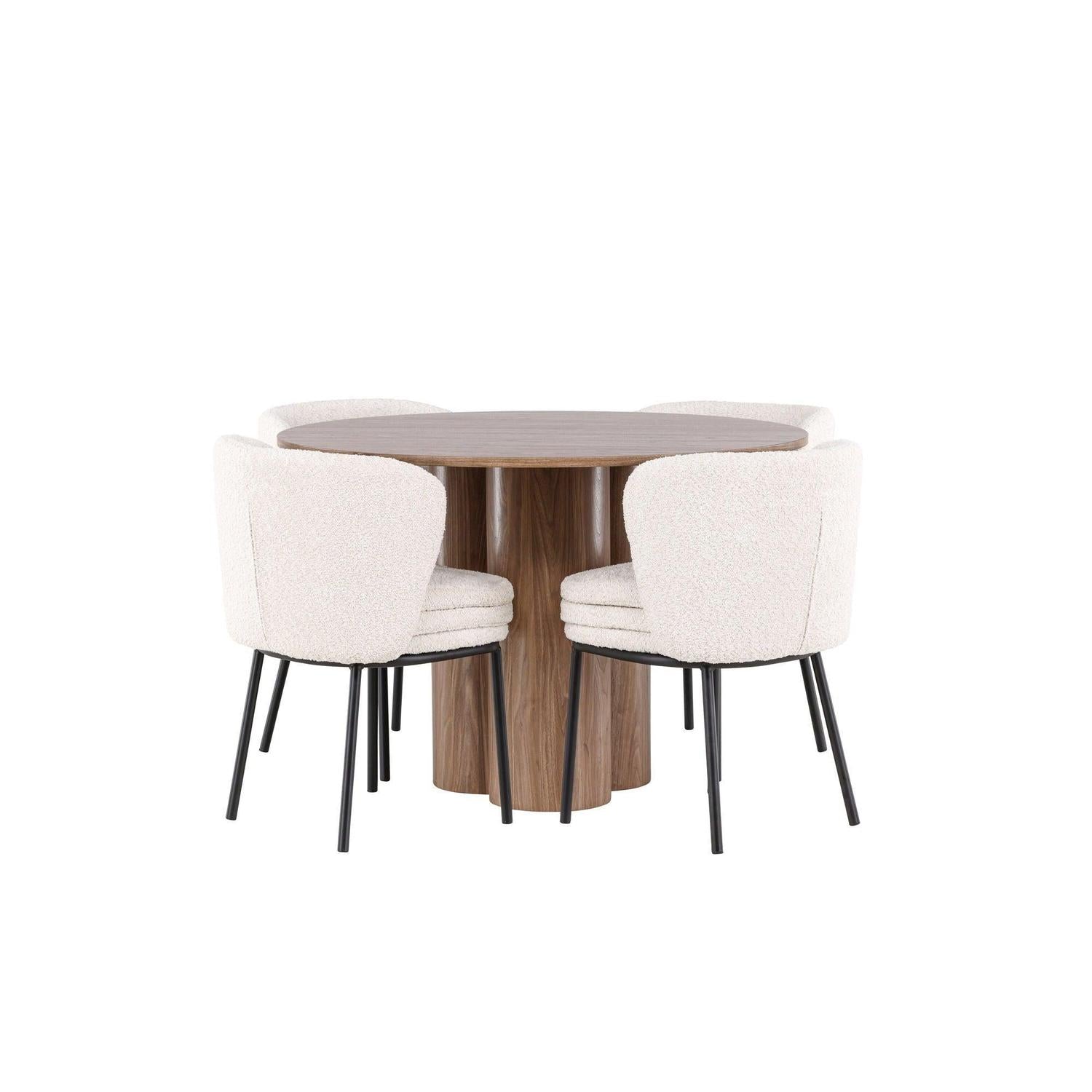 Essgruppe Tisch Olivia rund 110cm mit Stühlen Agnes aus Teddy-Bouclé-Essgruppen Rund-Venture Home-le canapé