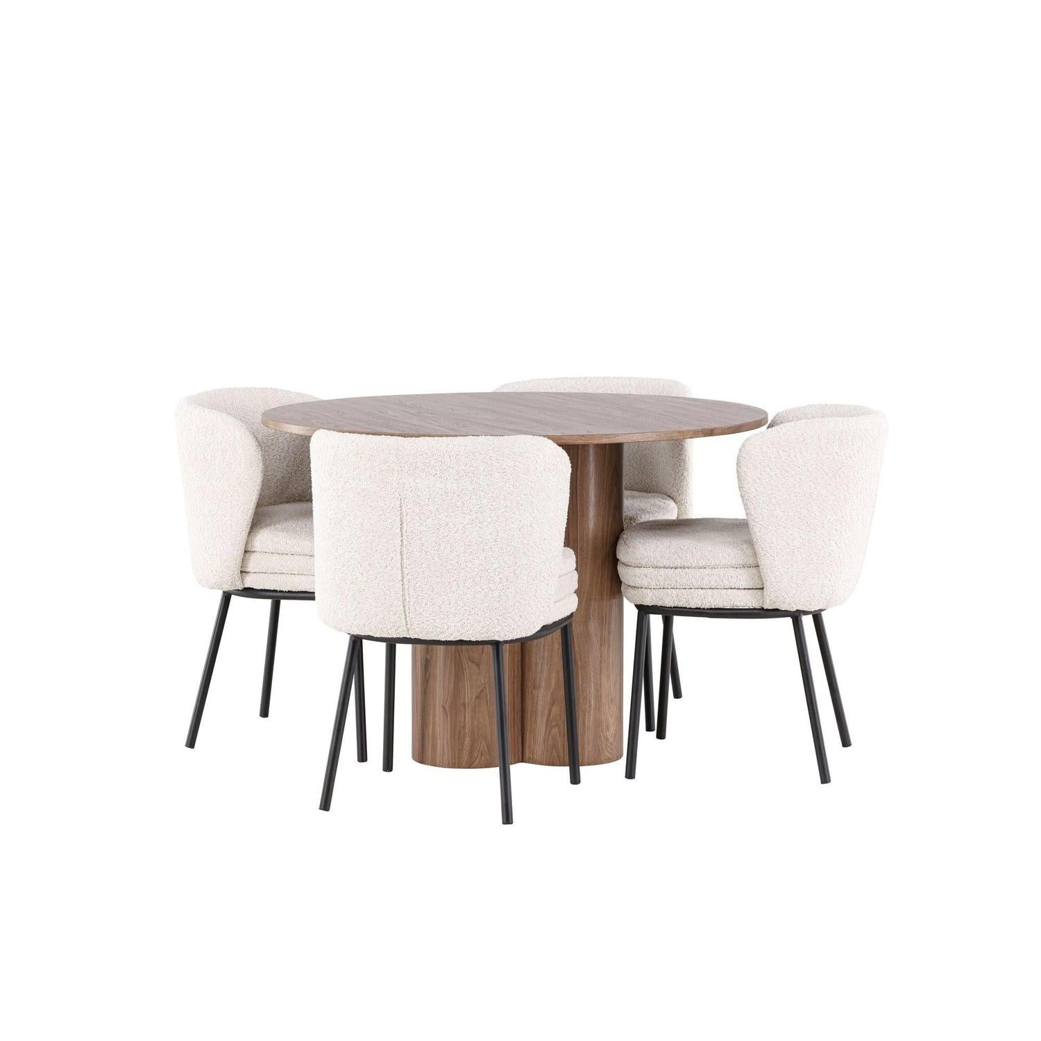 Essgruppe Tisch Olivia rund 110cm mit Stühlen Agnes aus Teddy-Bouclé-Essgruppen Rund-Venture Home-le canapé
