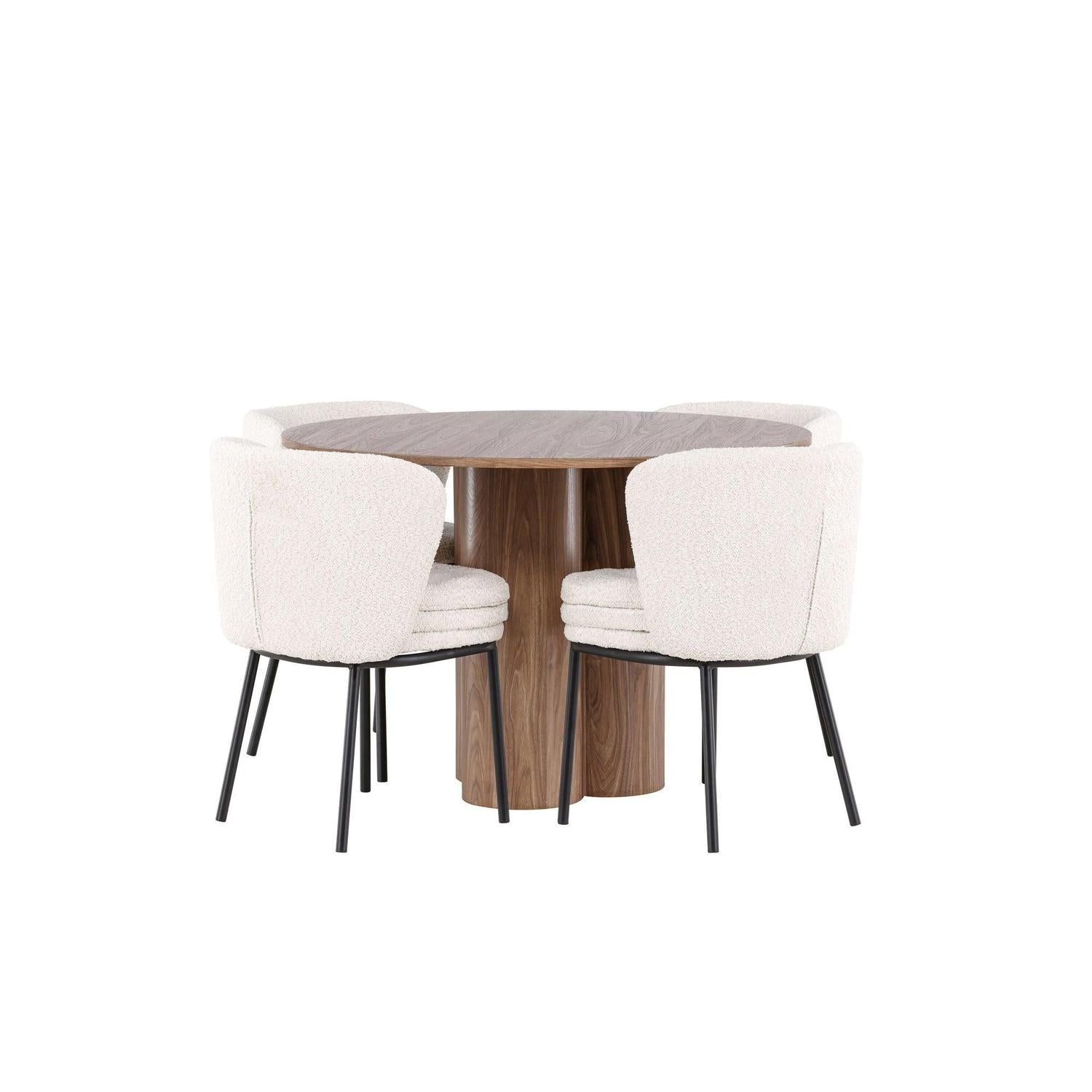 Essgruppe Tisch Olivia rund 110cm mit Stühlen Agnes aus Teddy-Bouclé-Essgruppen Rund-Venture Home-le canapé