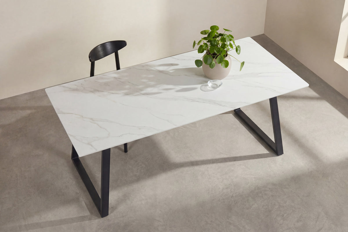 Esstisch Estelle 200cm mit Steinplatte - Weiß-Esstische Rechteckig-Venture Home-le canapé