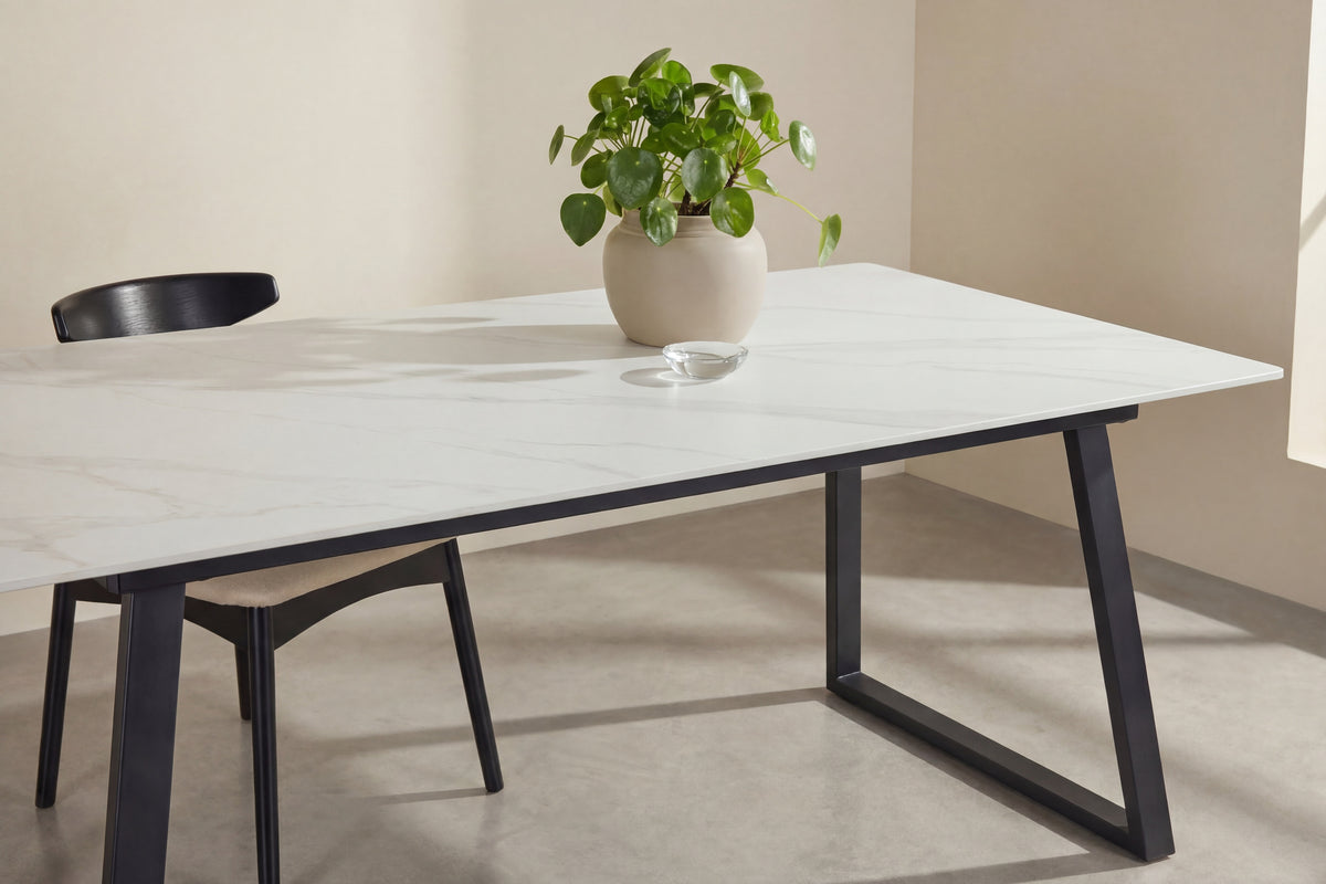 Esstisch Estelle 200cm mit Steinplatte - Weiß-Esstische Rechteckig-Venture Home-le canapé