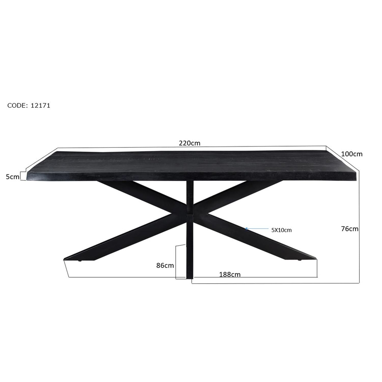 Esstisch Kala 220*100cm Tree Top mit Baumkante aus Mangoholz - Schwarz-Esstisch Rechteckig-Livingfurn-le canapé
