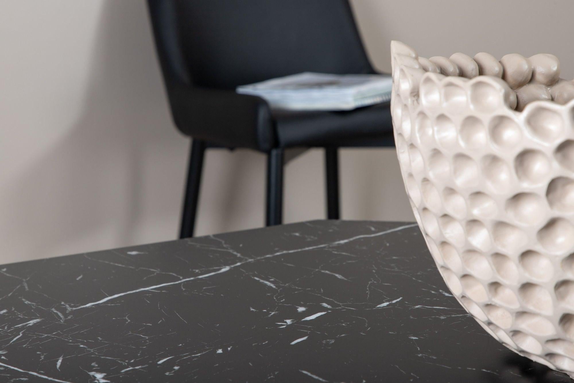 Esstisch Marbs ø110cm - Schwarzes Glas mit MarmoroptikEsstisch Rund