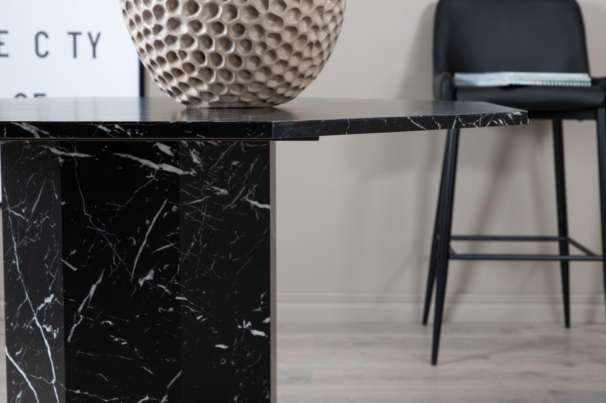 Esstisch Marbs ø110cm - Schwarzes Glas mit MarmoroptikEsstisch Rund