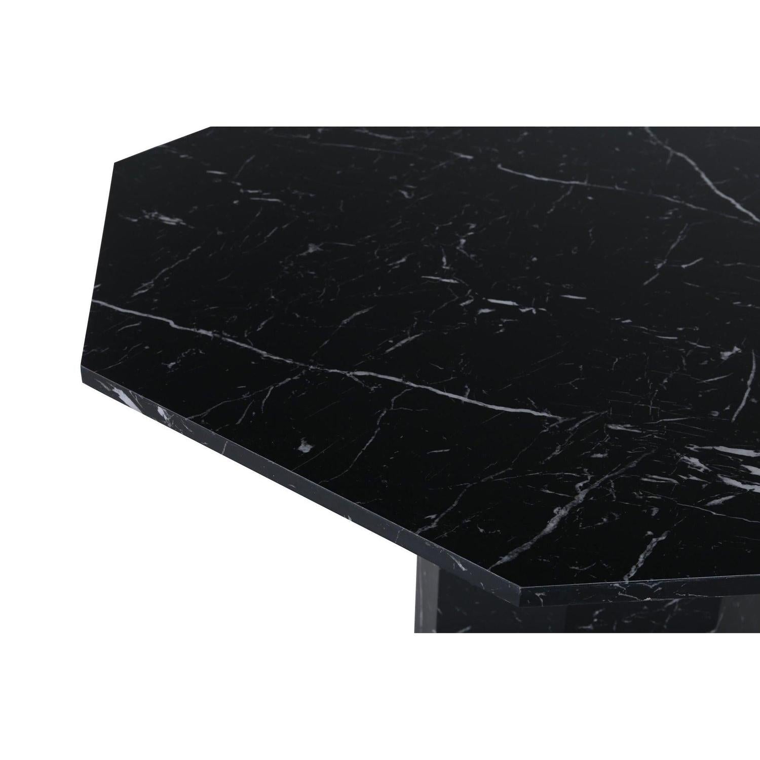 Esstisch Marbs ø110cm - Schwarzes Glas mit MarmoroptikEsstisch Rund