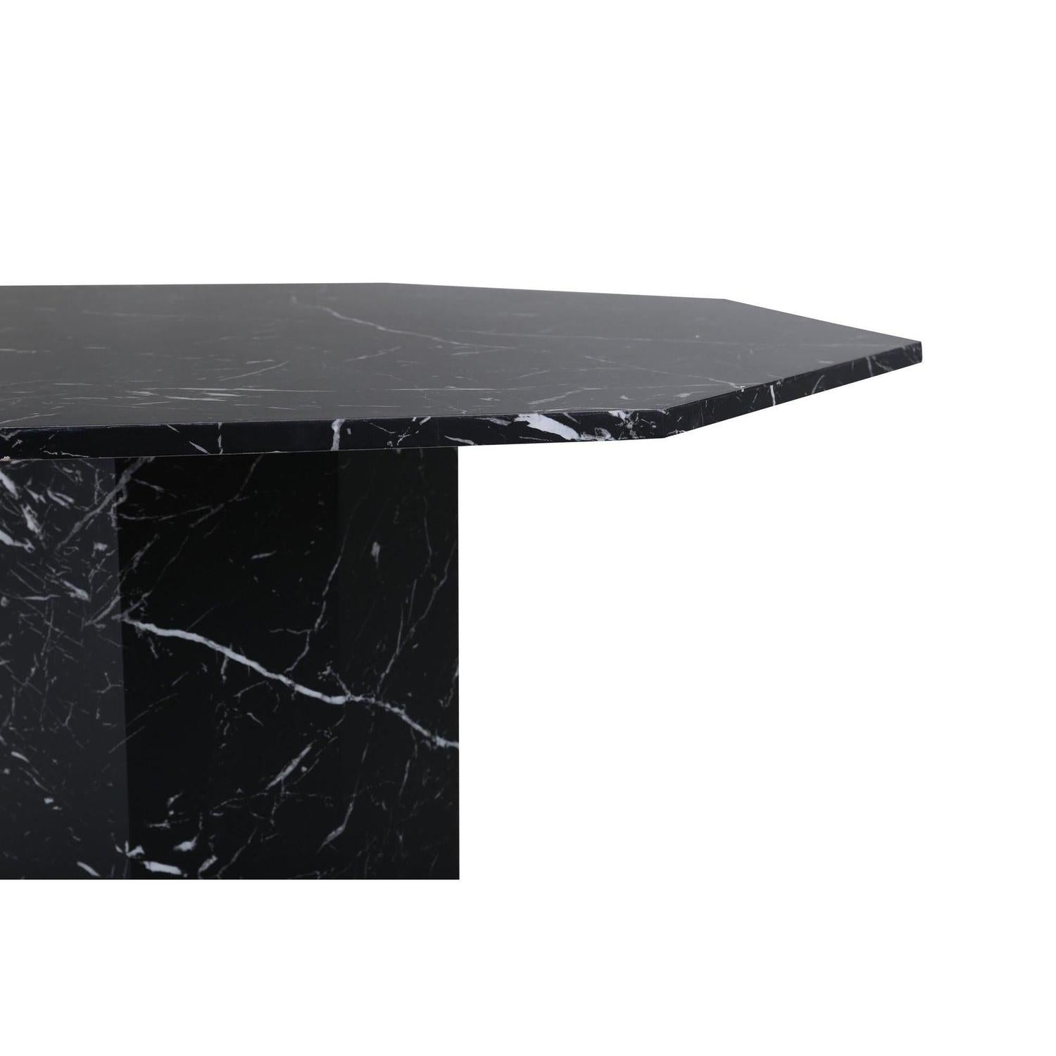 Esstisch Marbs ø110cm - Schwarzes Glas mit MarmoroptikEsstisch Rund