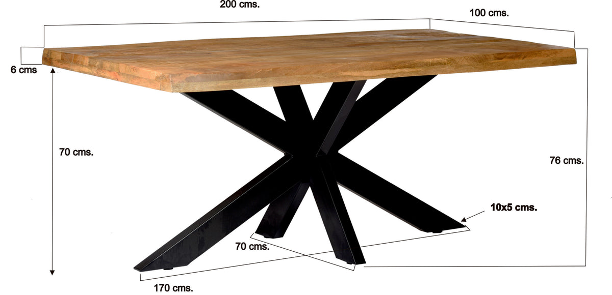 Esstisch Nairobi Tree Top Spider mit Baumkante 220cm aus Mangoholz - Braun-Esstische Rechteckig-Livingfurn-le canapé