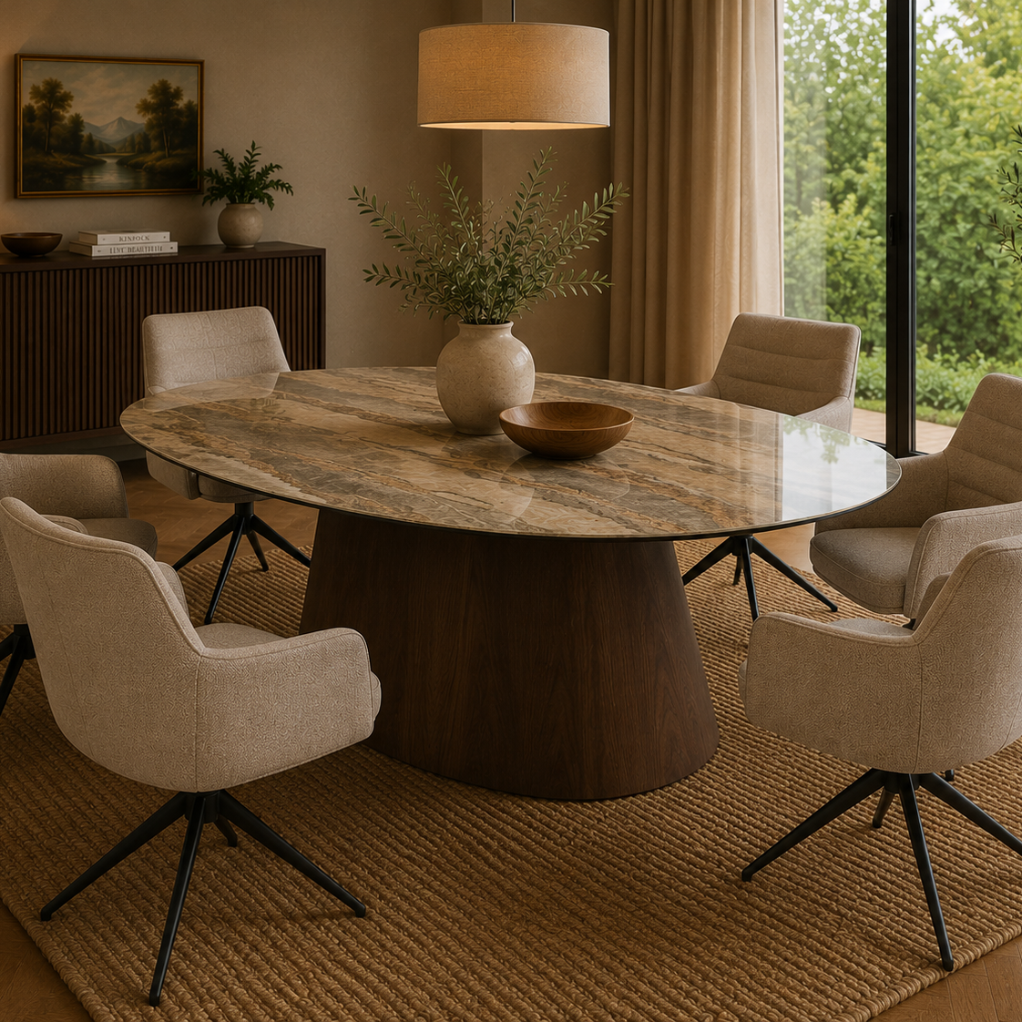 Esstisch Onyx Oval 220cm mit Keramikplatte - Beige-Esstische Oval-Pole to Pole-le canapé