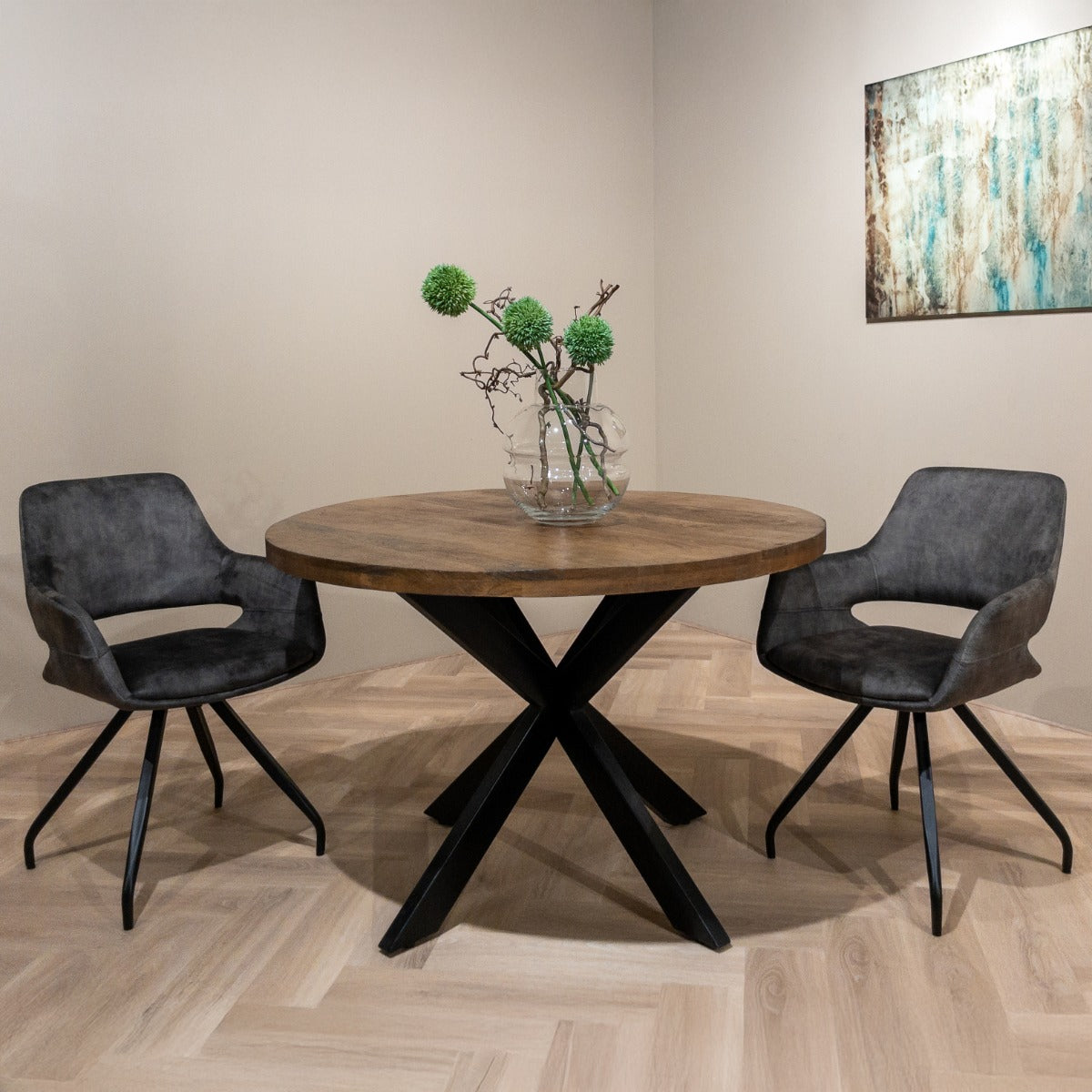 Esstisch Rocky aus Mangoholz Ø120cm - Braun-Esstische Rund-Livingfurn-le canapé
