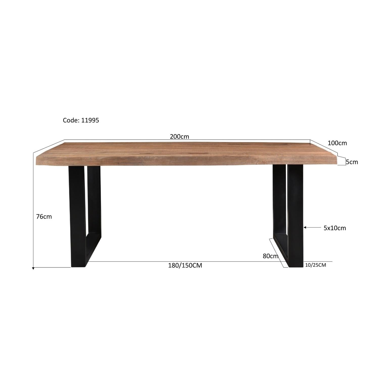 Esstisch Sturdy 200*100cm Tree Top mit Baumkante aus Mangoholz - Braun-Esstisch Rechteckig-Livingfurn-le canapé