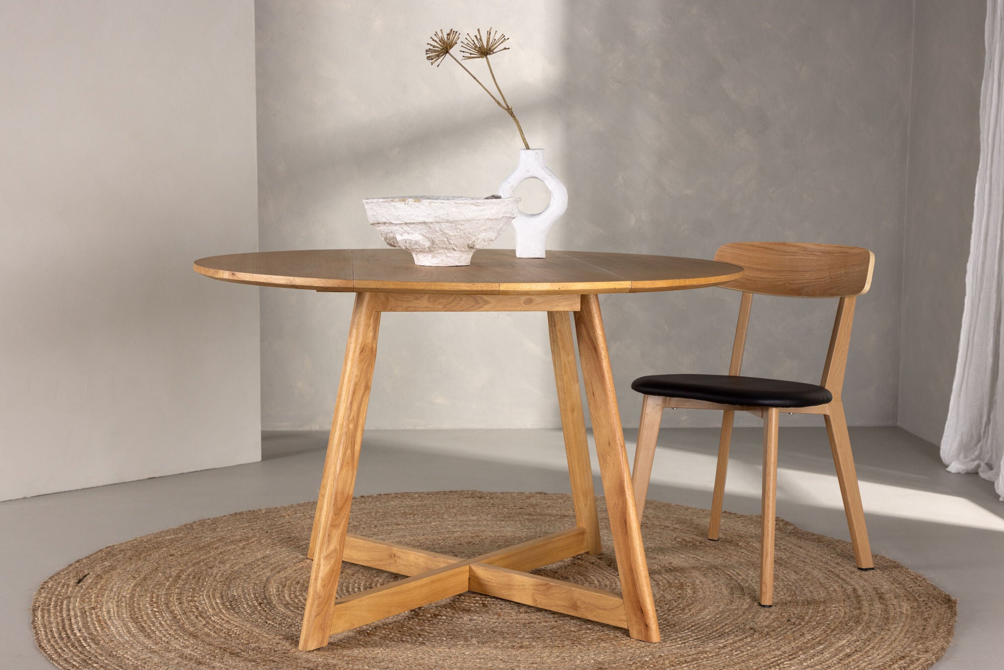 Esstisch Yakidon Ø120cm aus Gummibaumholz mit klappbaren Kanten - Hellbraun-Esstische Rund-Venture Home-le canapé