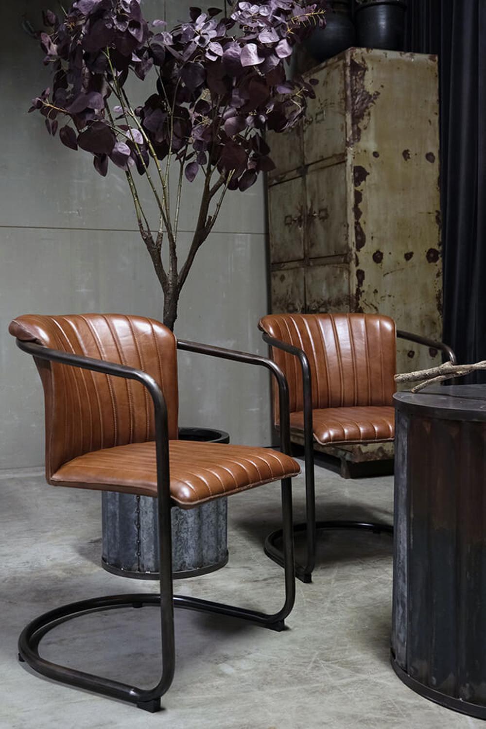 Esszimmerstuhl Freischwinger Harlem mit gestepptem Leder - Dunkelbraun5740002255293Freischwinger