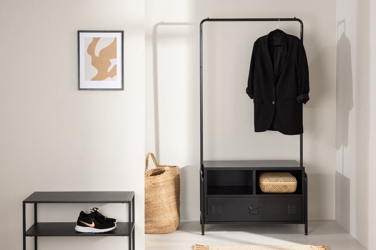 Garderobenständer Quito 175cm aus Metall mit Schublade - Schwarz-Garderoben-Venture Home-le canapé