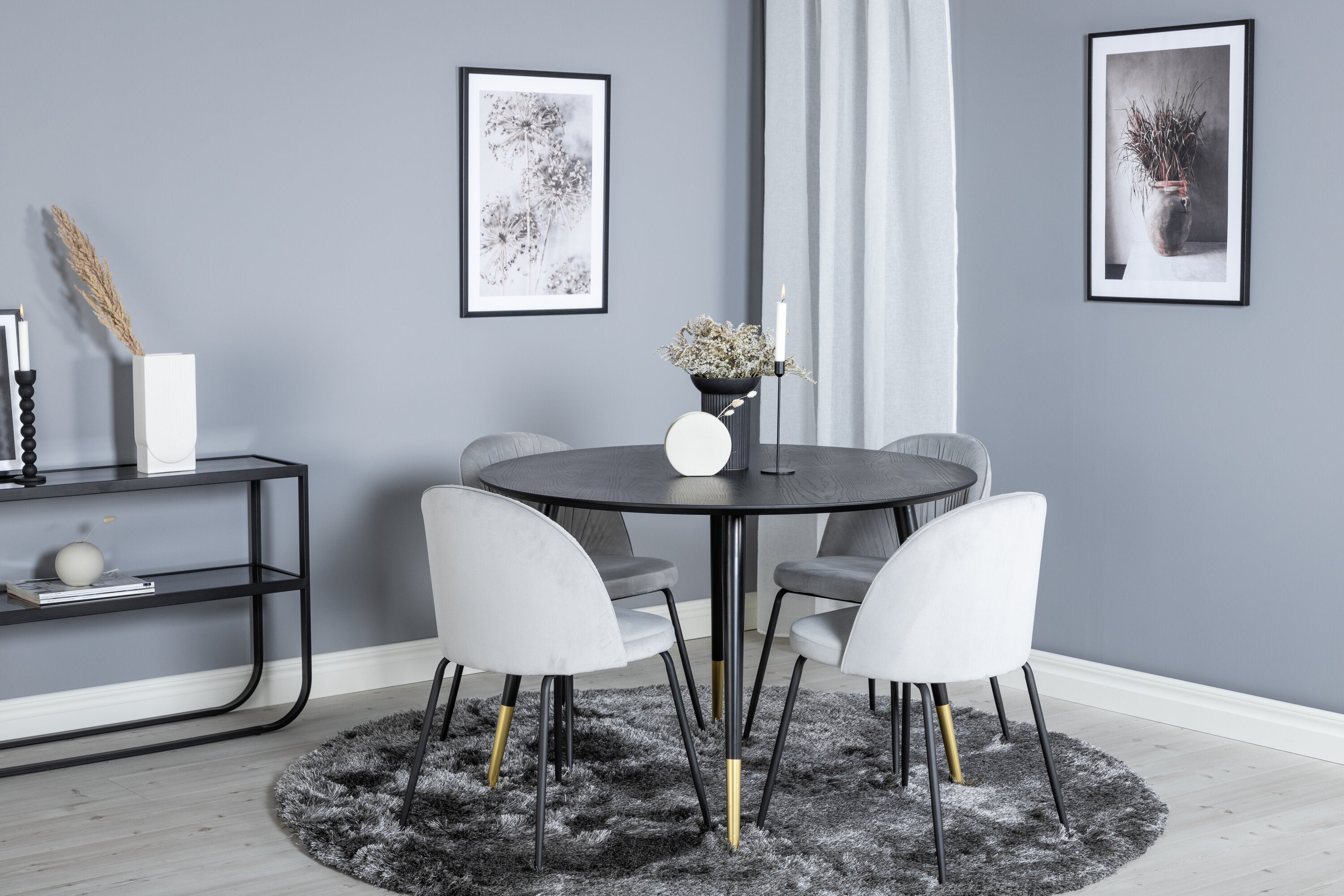 Essgruppe Esstisch Dipp ⌀115cm mit Stühlen Wrinkles - Grau - Venture Home - le canapé