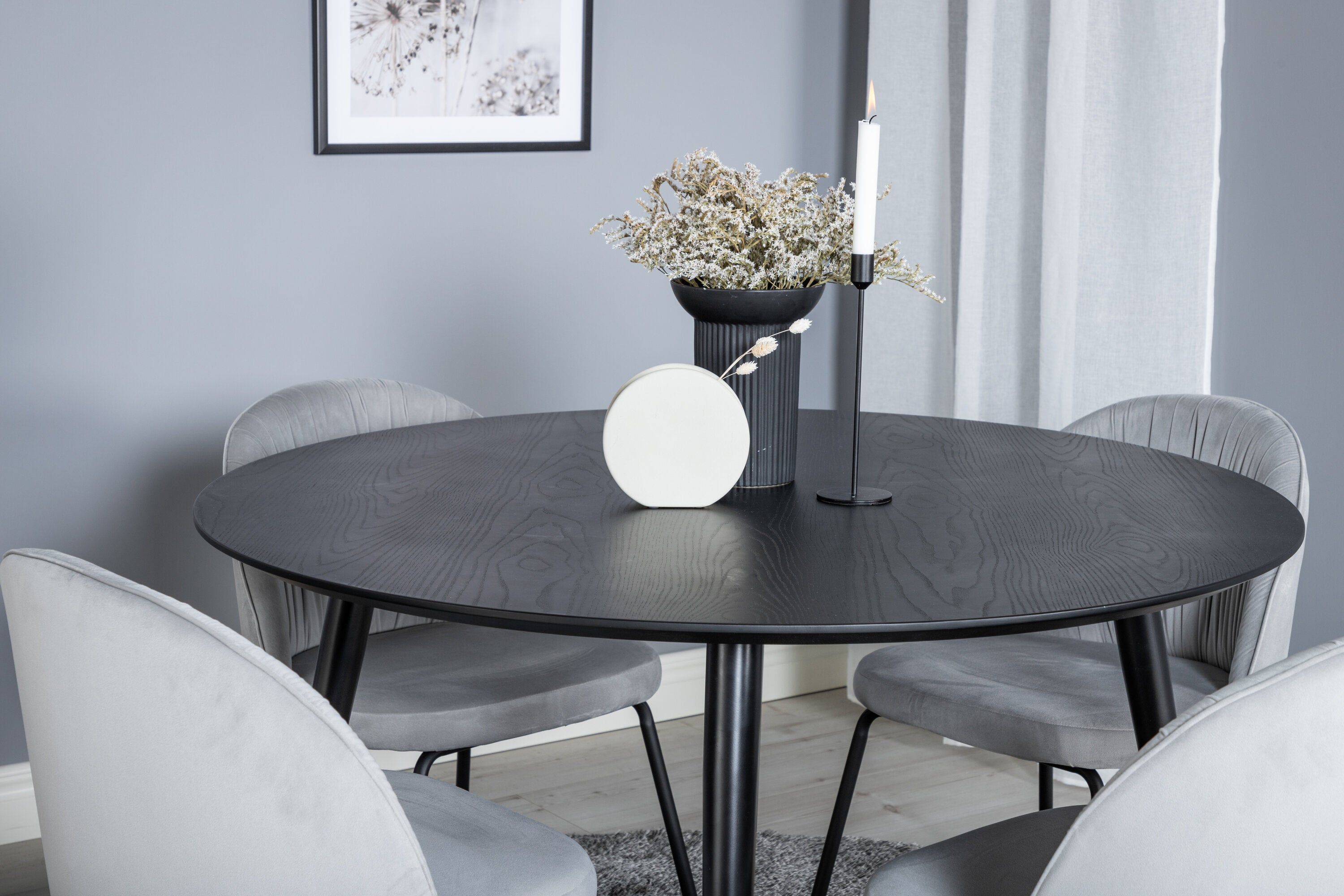 Essgruppe Esstisch Dipp ⌀115cm mit Stühlen Wrinkles - Grau - Venture Home - le canapé