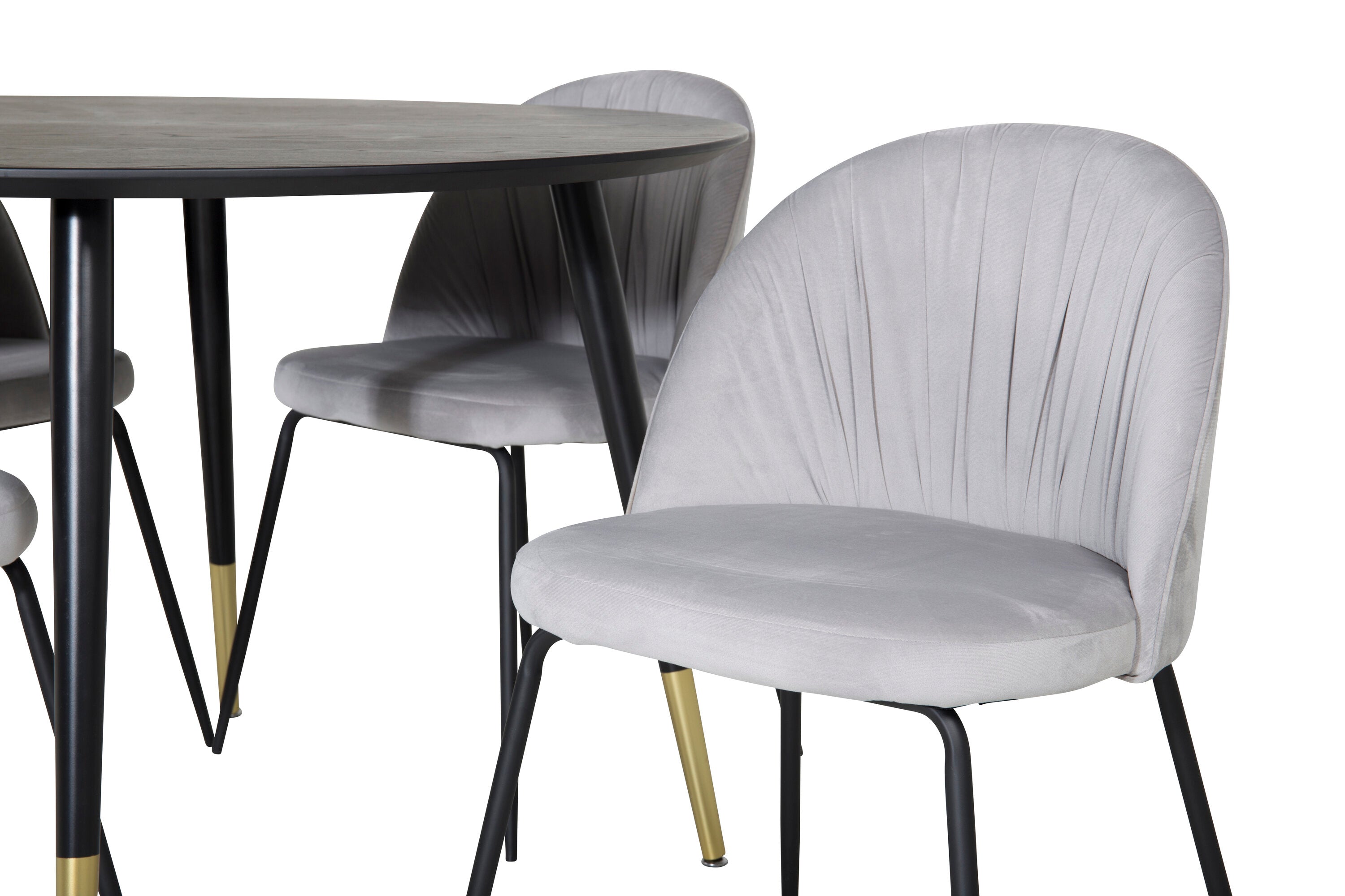 Essgruppe Esstisch Dipp ⌀115cm mit Stühlen Wrinkles - Grau - Venture Home - le canapé