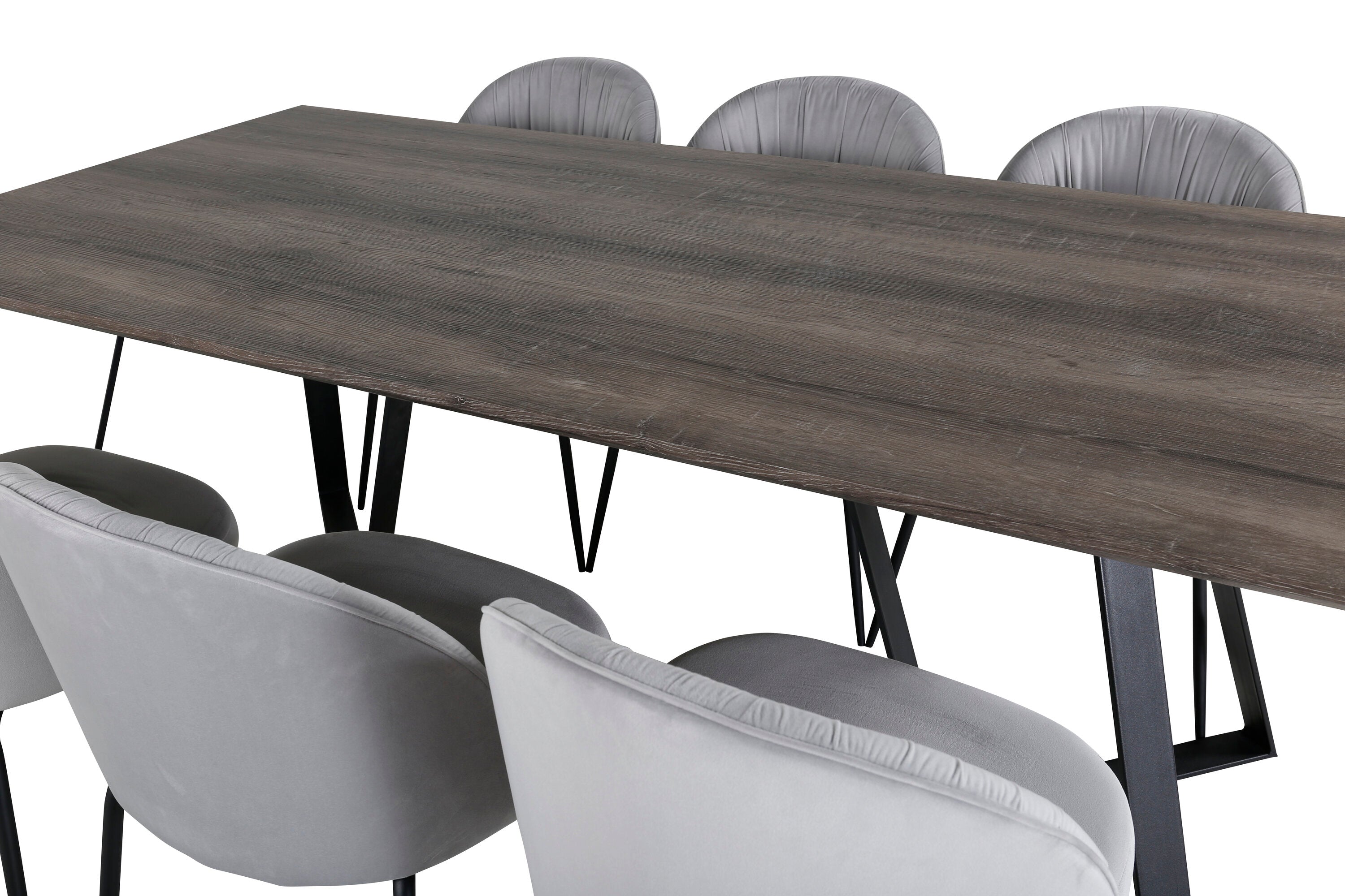Essgruppe Esstisch Marina 180x90cm mit Stühlen Wrinkles - Grau - Venture Home - le canapé