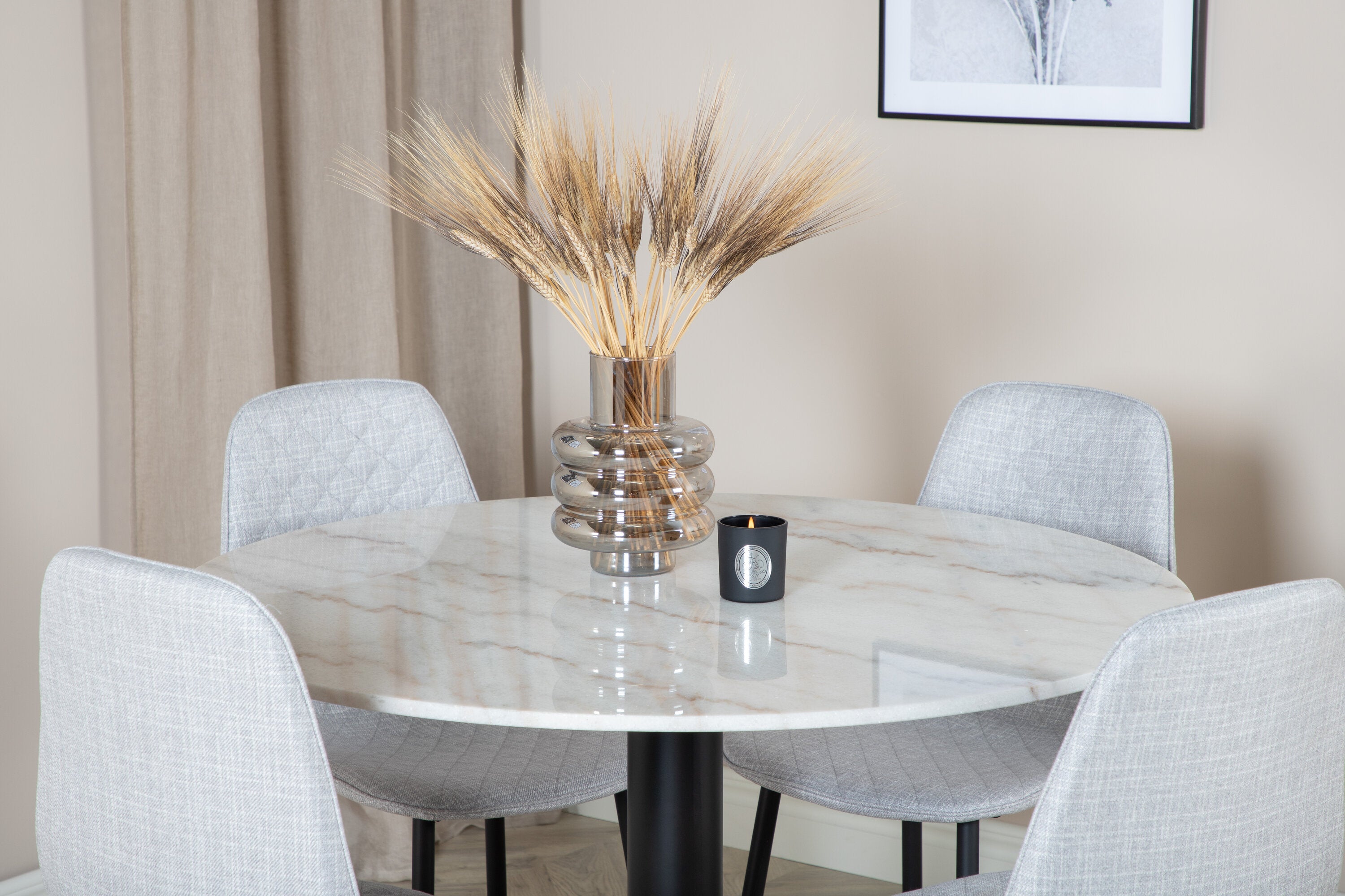 Essgruppe Esstisch Estelle ⌀106cm mit Stühlen Polar - Grau - Venture Home - le canapé
