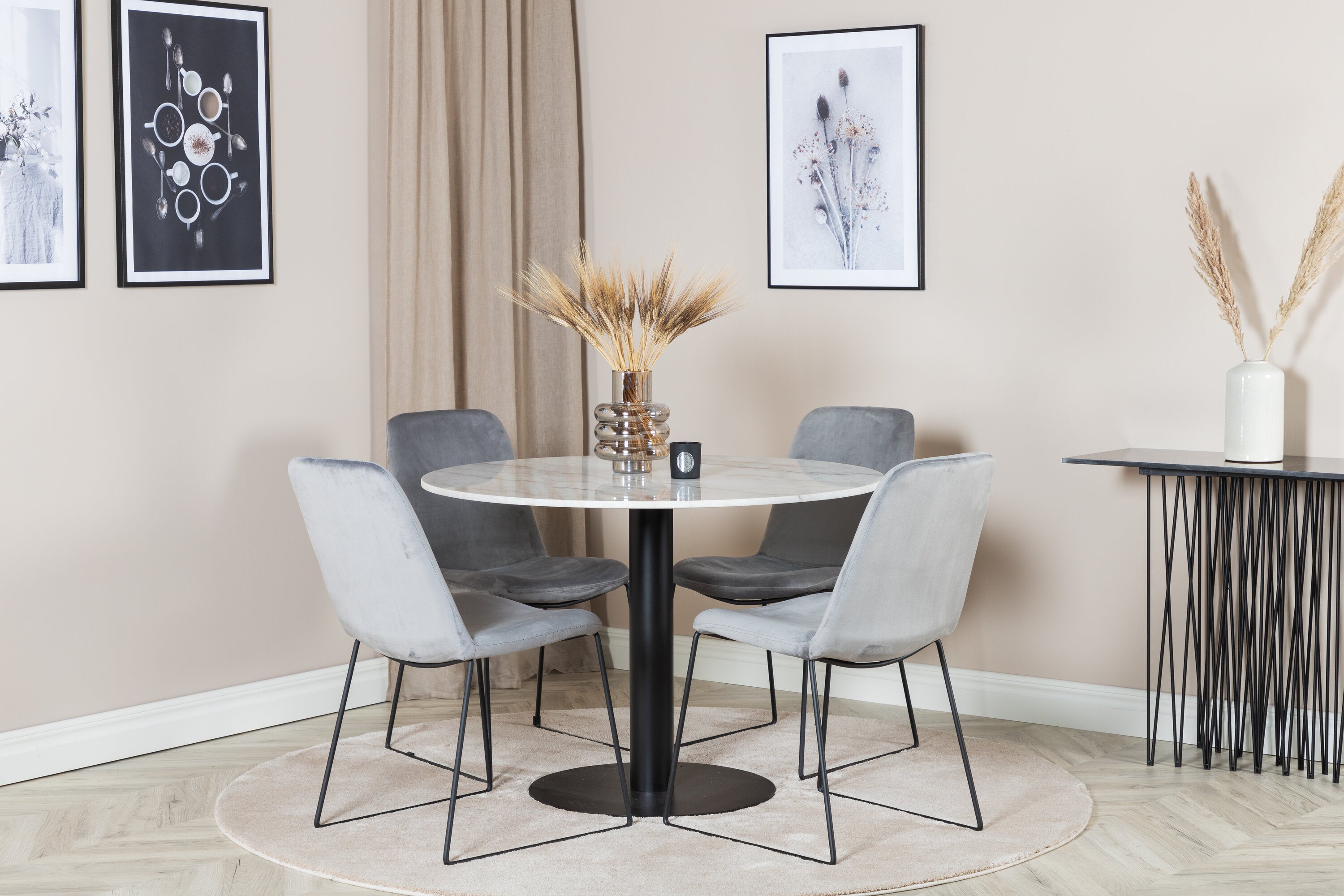 Essgruppe Esstisch Estelle ⌀106cm mit Stühlen Muce - Grau - Venture Home - le canapé