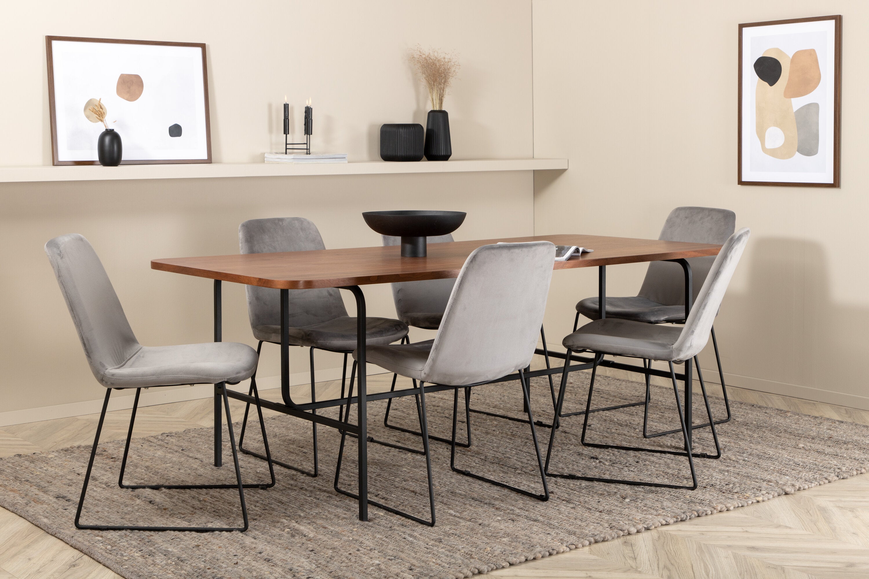 Essgruppe Esstisch Uno 200 x 90 mit Stühlen Muce - Grau - Venture Home - le canapé