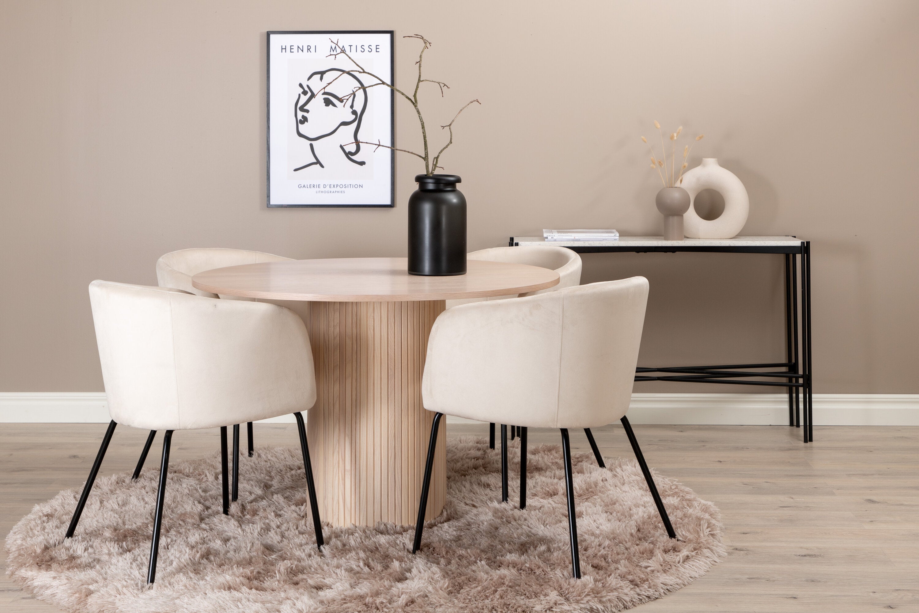 Essgruppe Esstisch Bianca Ø110cm mit Stühlen Berit - Beige - Venture Home - le canapé