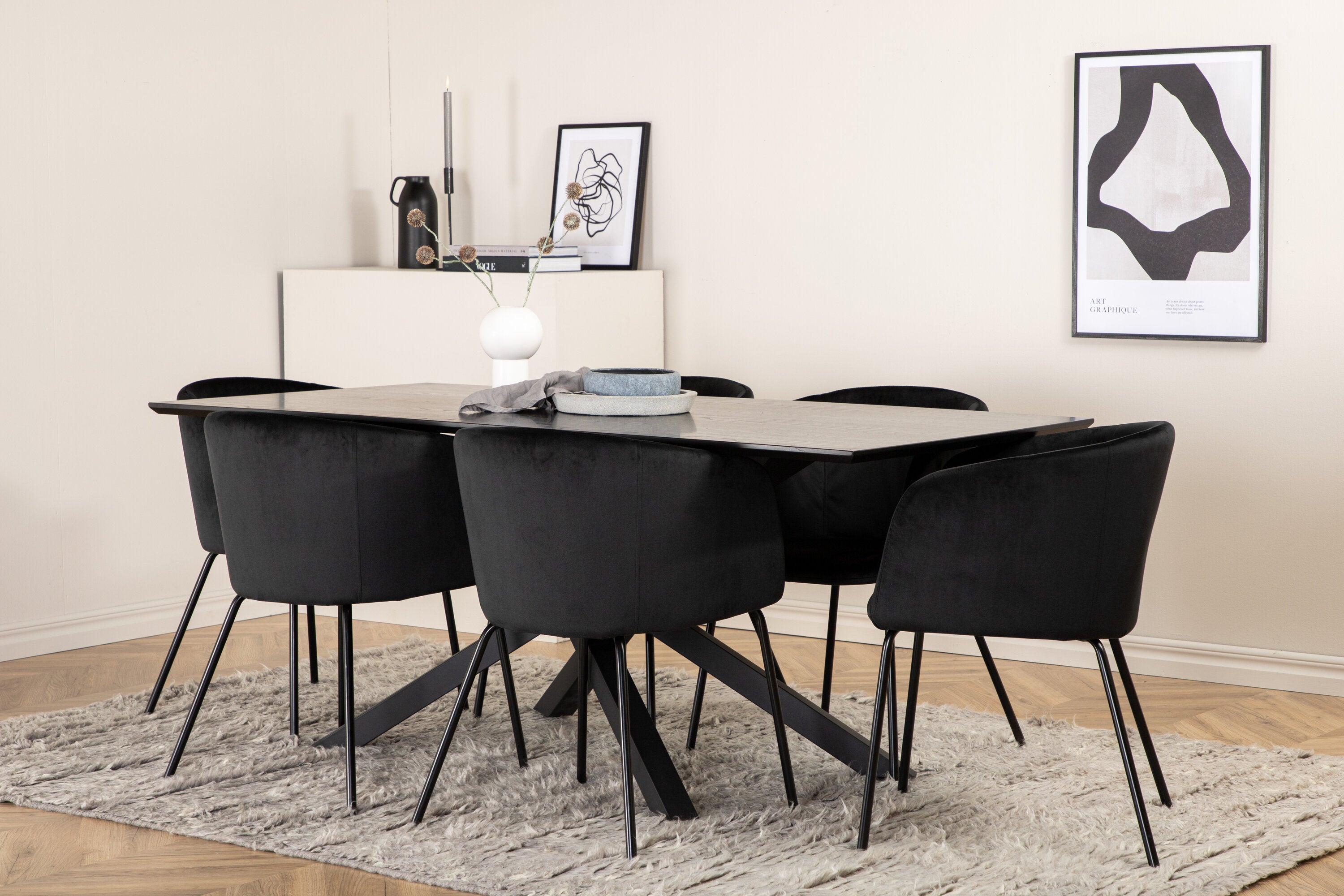 Essgruppe Esstisch Piazza 180 x 90 mit Stühlen Berit - Schwarz - Venture Home - le canapé