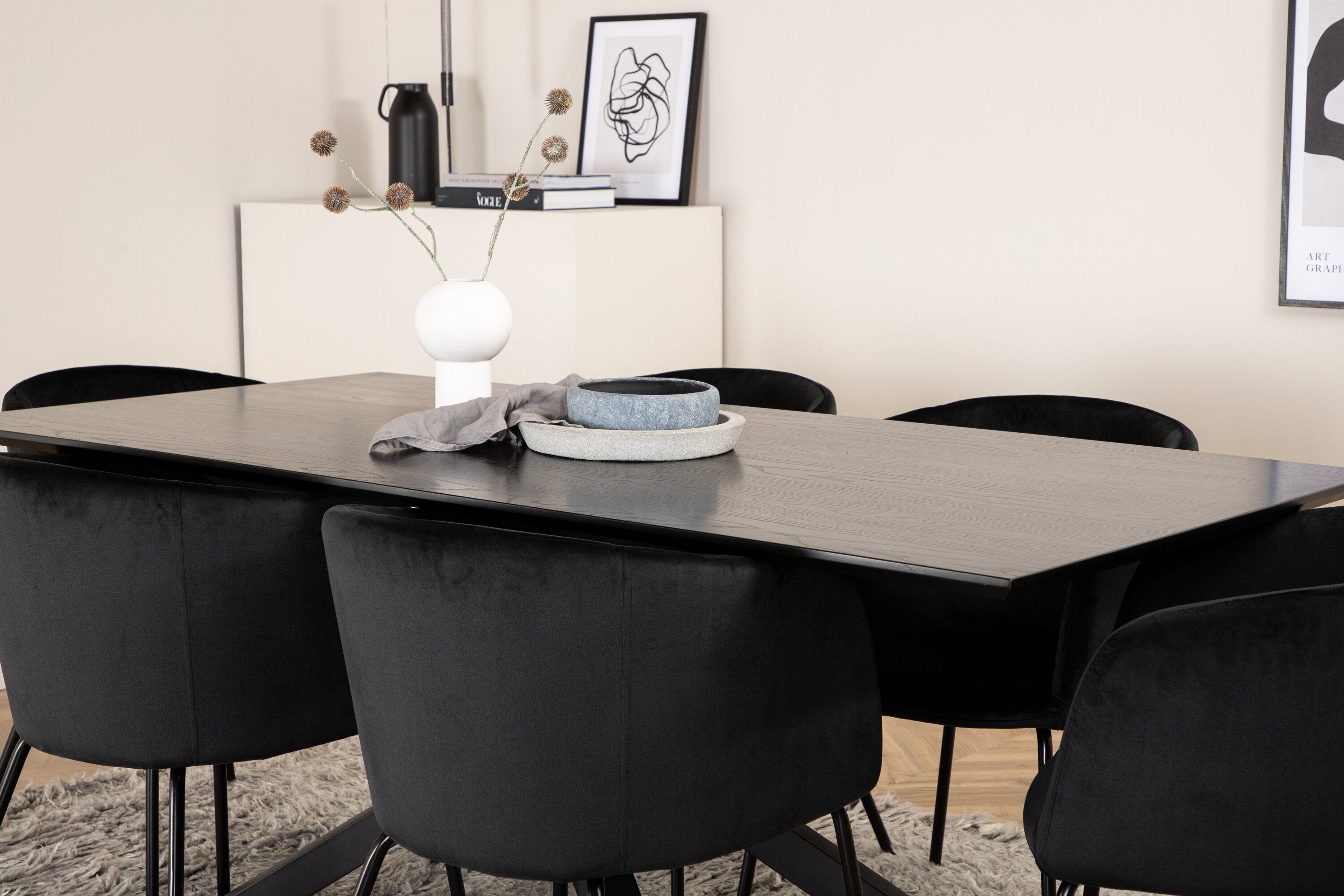 Essgruppe Esstisch Piazza 180 x 90 mit Stühlen Berit - Schwarz - Venture Home - le canapé