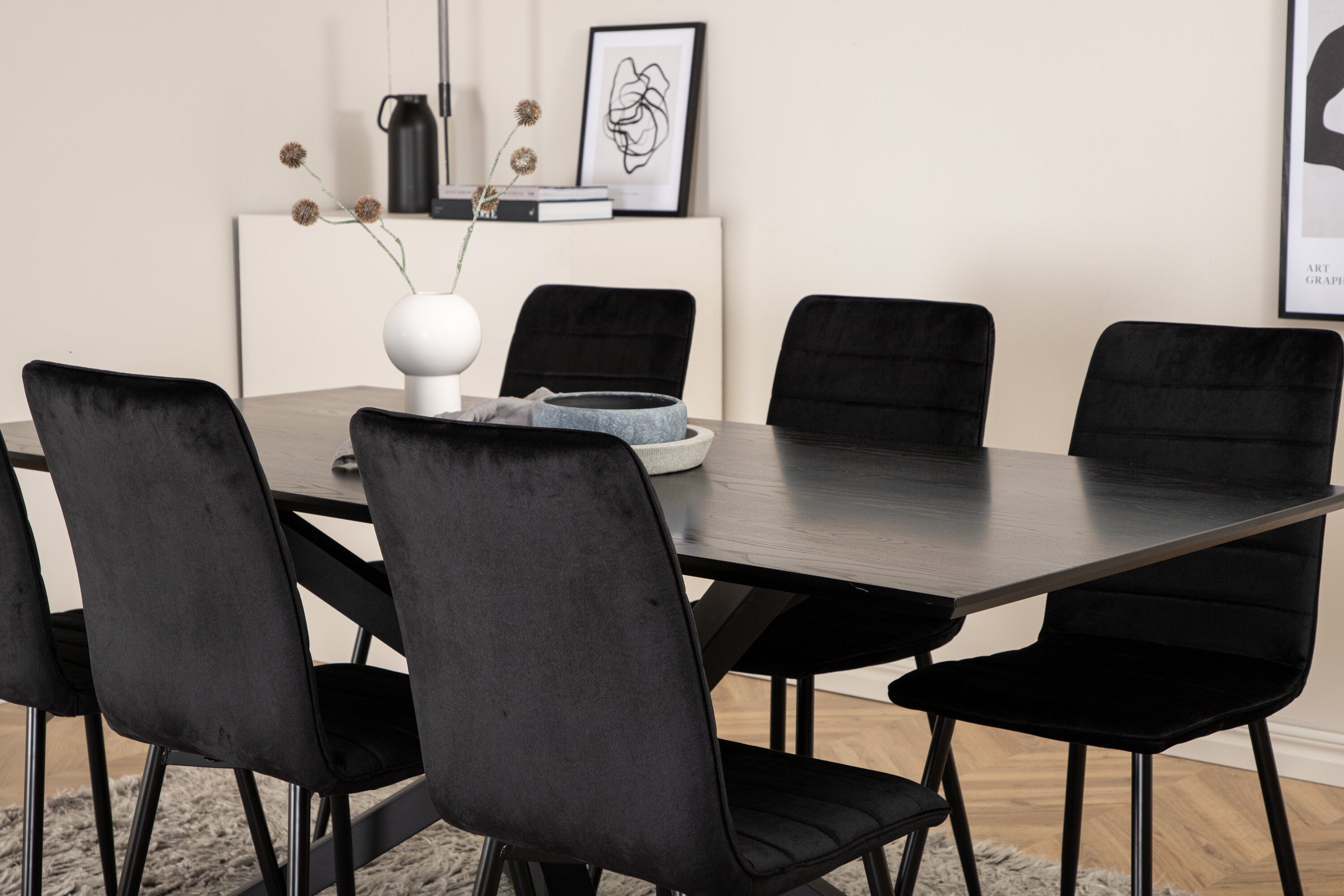 Essgruppe Esstisch Piazza 180 x 90 mit Stühlen Windu - Schwarz - Venture Home - le canapé