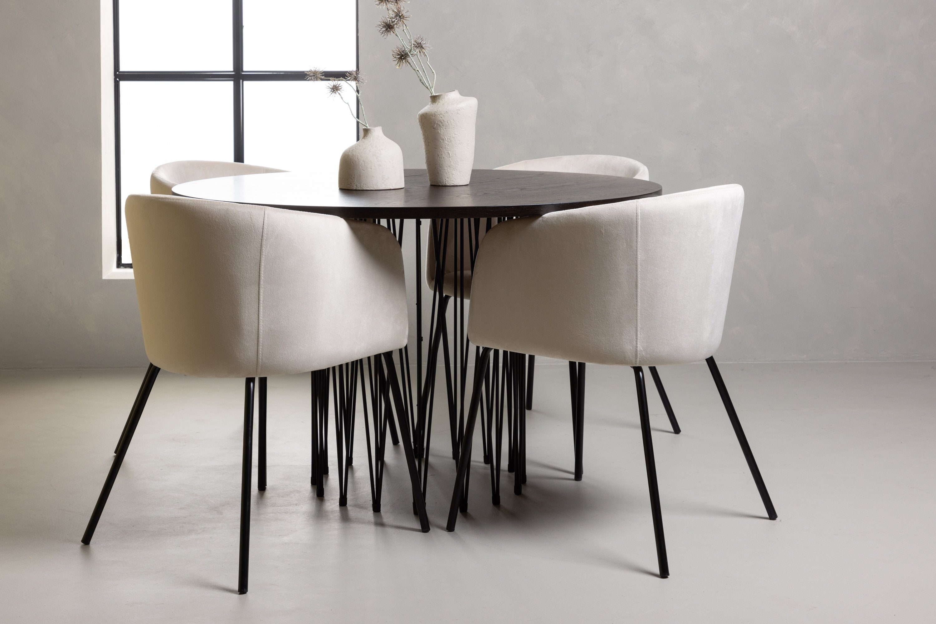 Essgruppe Runder Esstisch Stone Ø120cm mit Stühlen Berit - Beige - Venture Home - le canapé