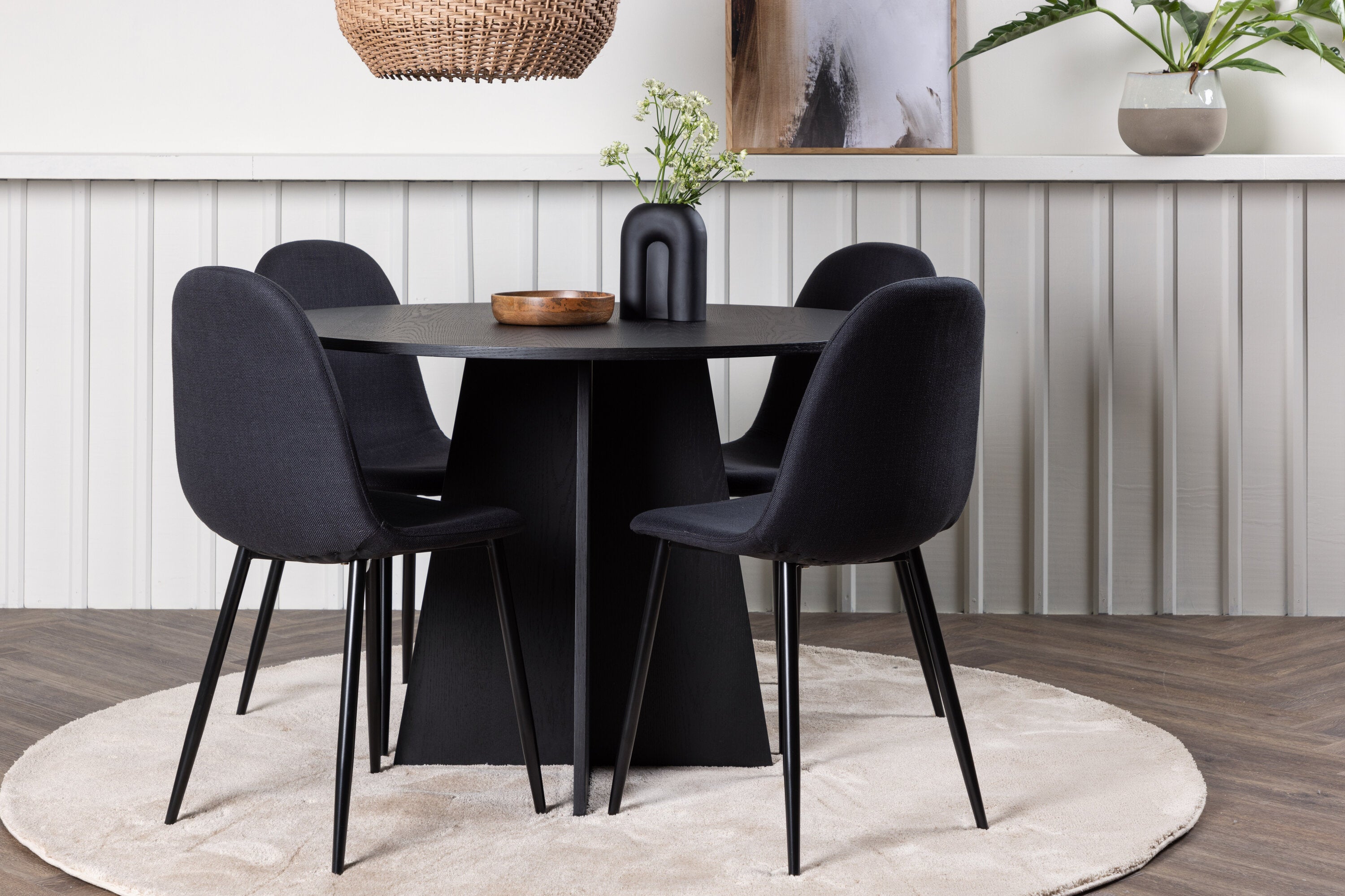 Essgruppe Esstisch Bootcut Ø110cm mit Stühlen Polar - Schwarz - Venture Home - le canapé