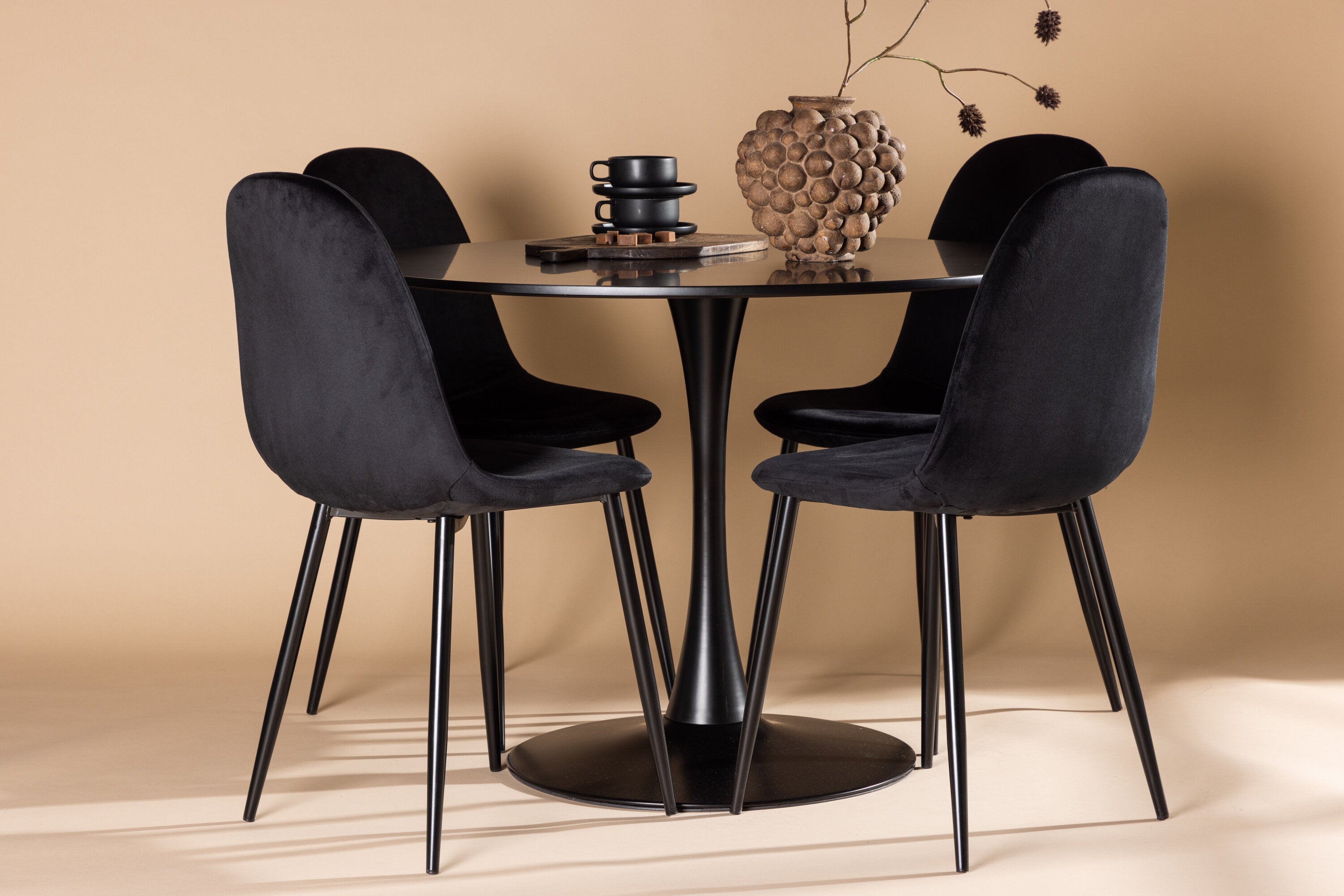 Essgruppe Esstisch Glade ⌀100cm mit Stühlen Polar - Schwarz - Venture Home - le canapé