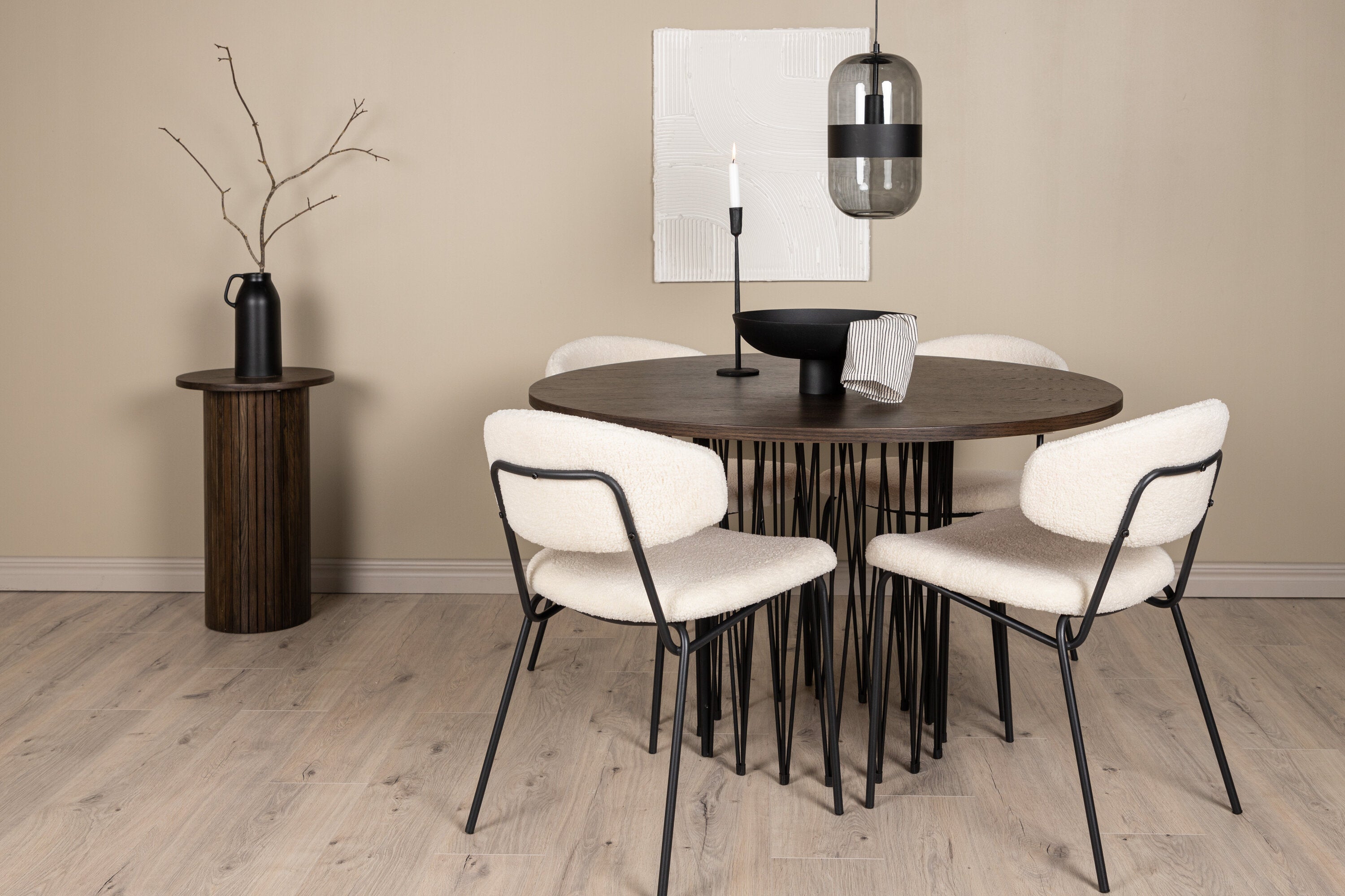 Essgruppe Esstisch Stone ⌀120cm mit Stühlen Chico - Weiß - Venture Home - le canapé