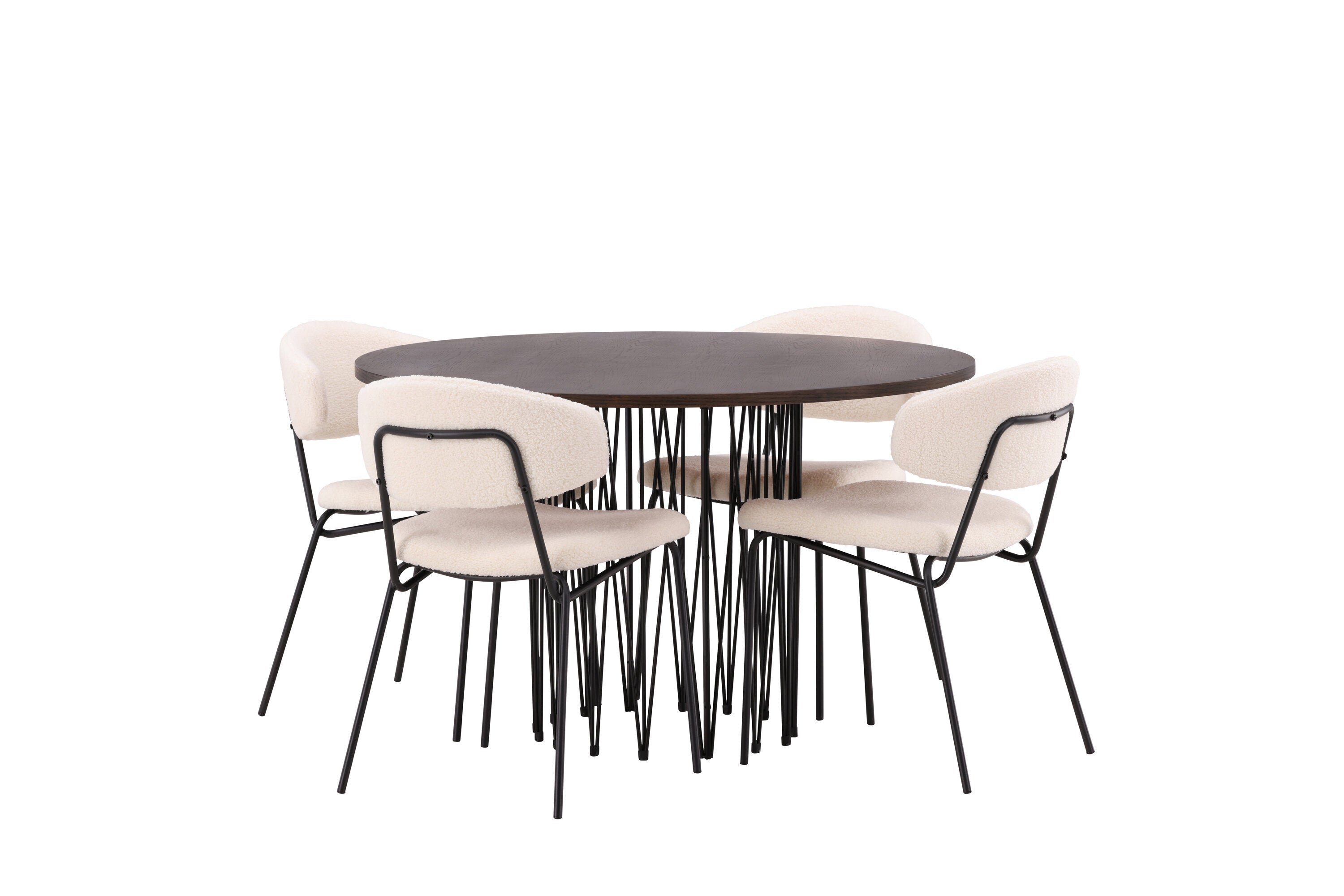 Essgruppe Esstisch Stone ⌀120cm mit Stühlen Chico - Weiß - Venture Home - le canapé