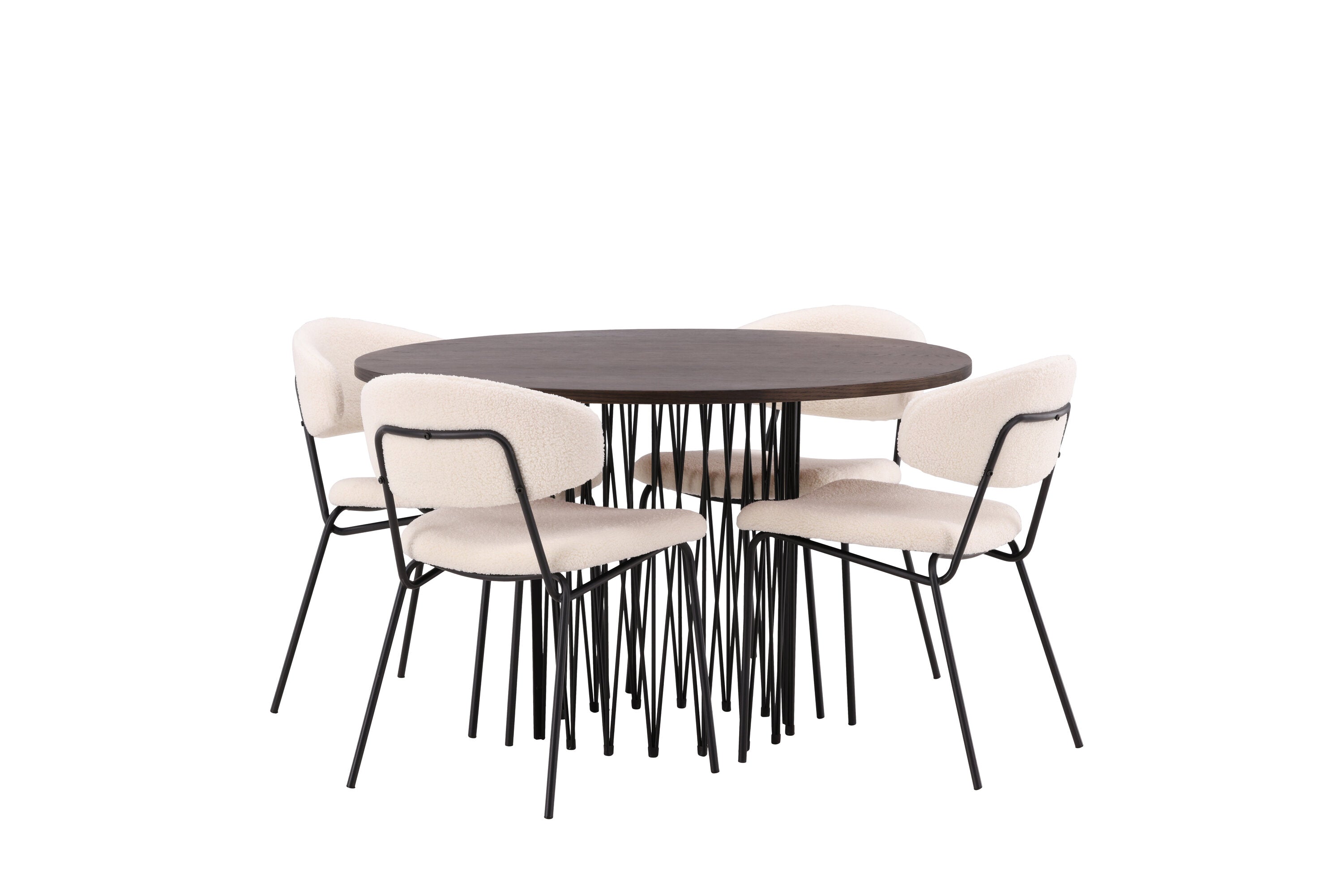 Essgruppe Esstisch Stone ⌀120cm mit Stühlen Chico - Weiß - Venture Home - le canapé